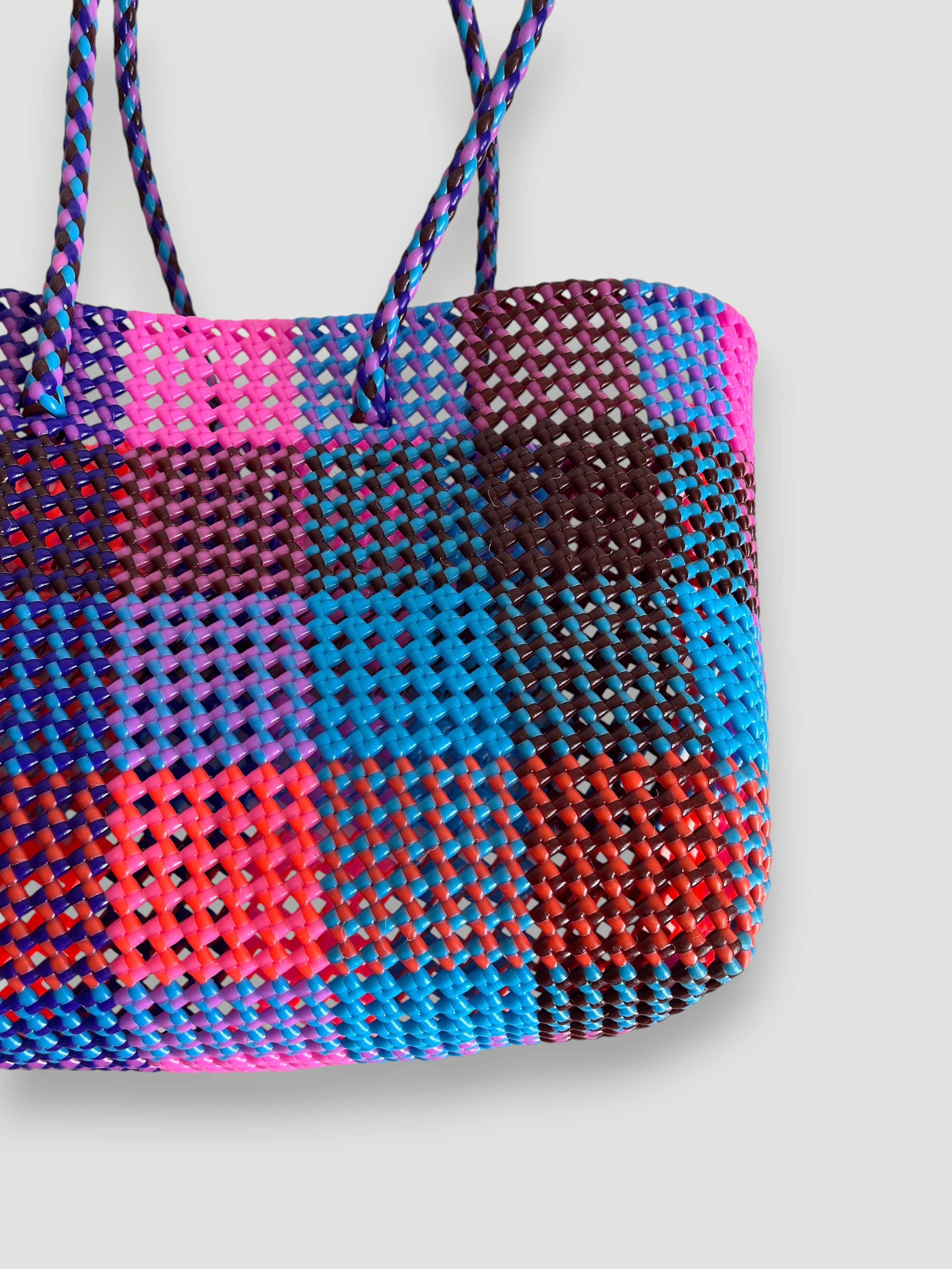N°485L - SAC PANIER TRESSÉ MAIN - GRAND - multicolors