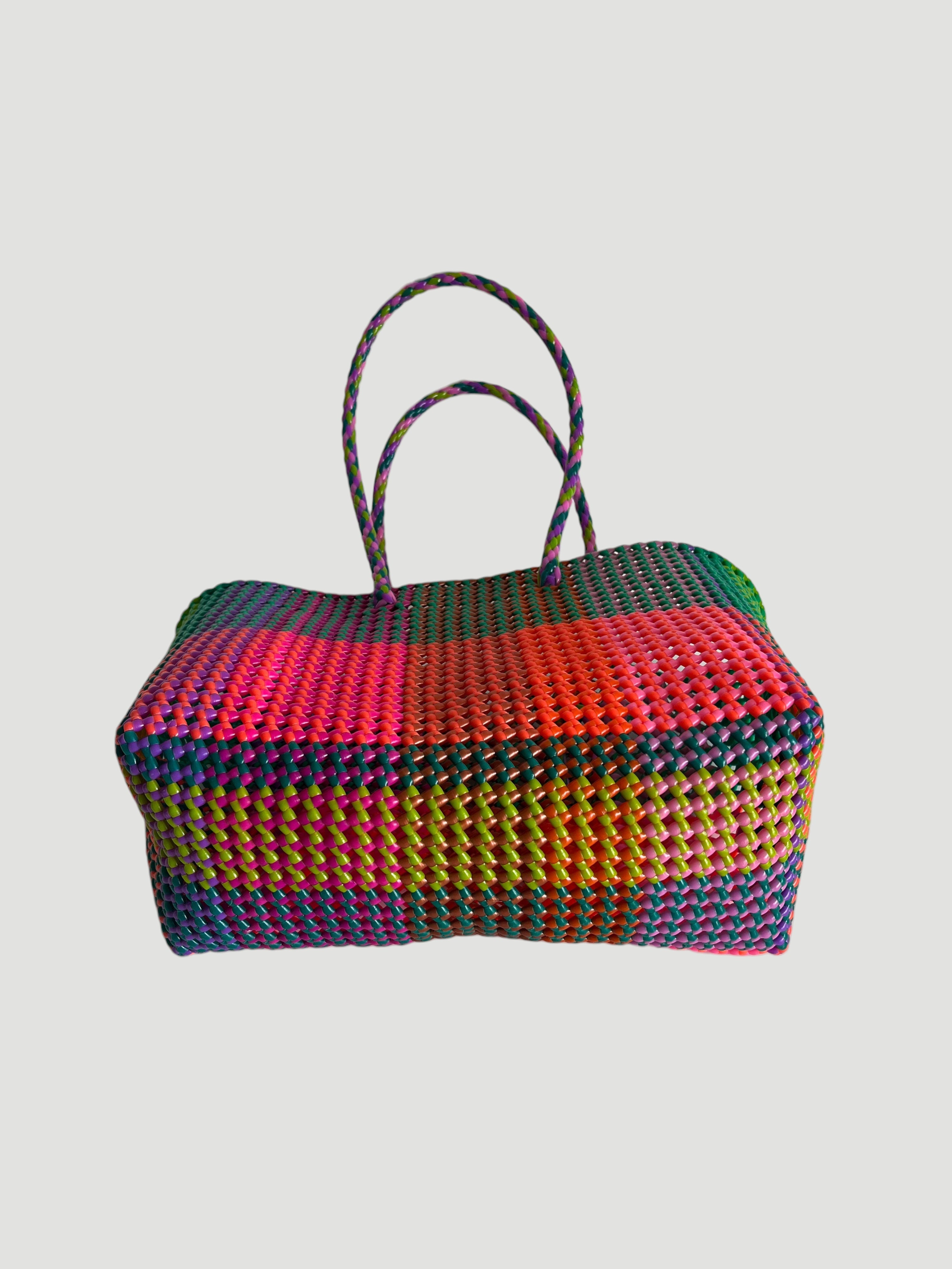 N°480L - SAC PANIER TRESSÉ MAIN - GRAND - multicolors