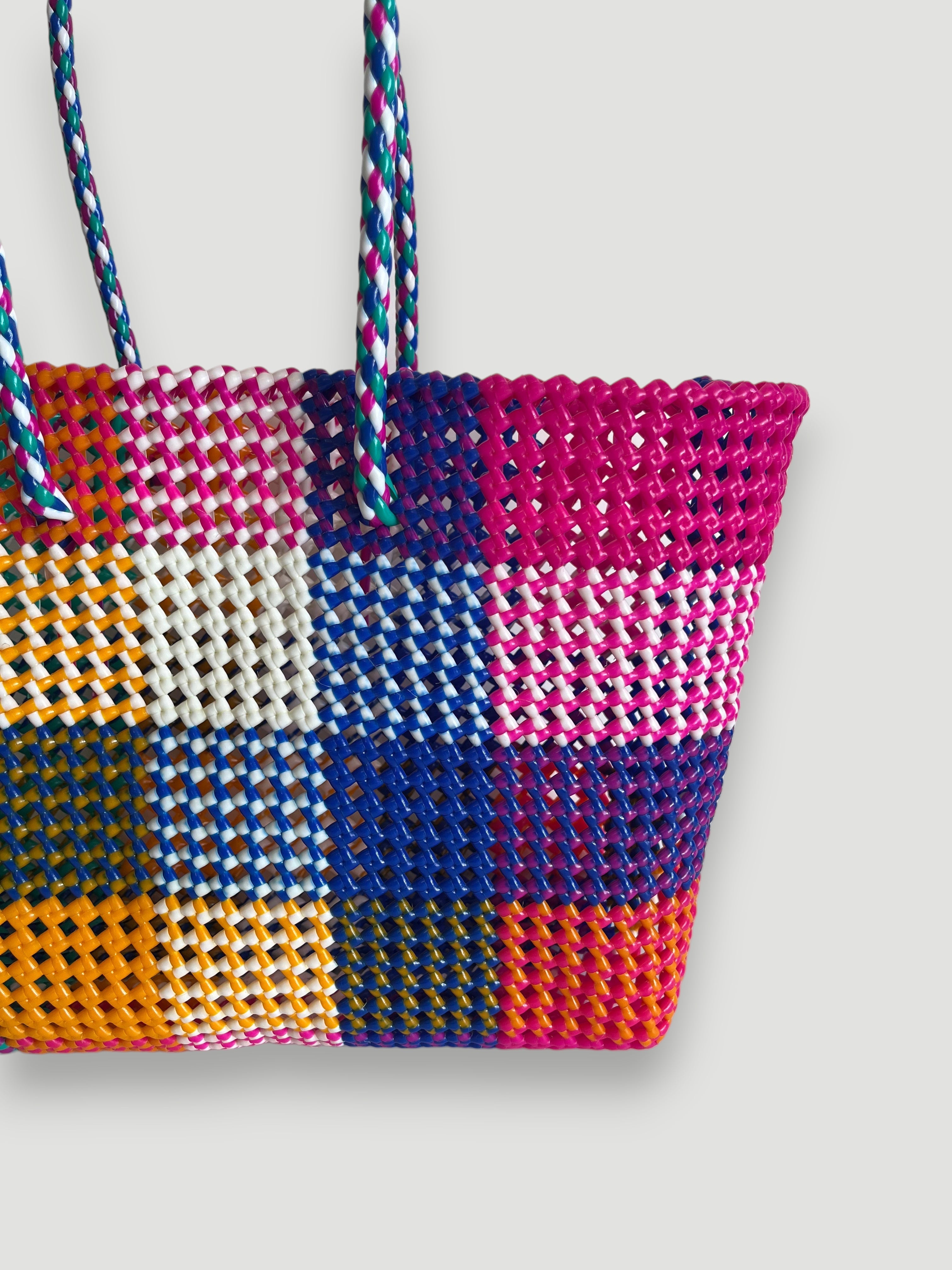 N°476L - SAC PANIER TRESSÉ MAIN - GRAND - multicolors