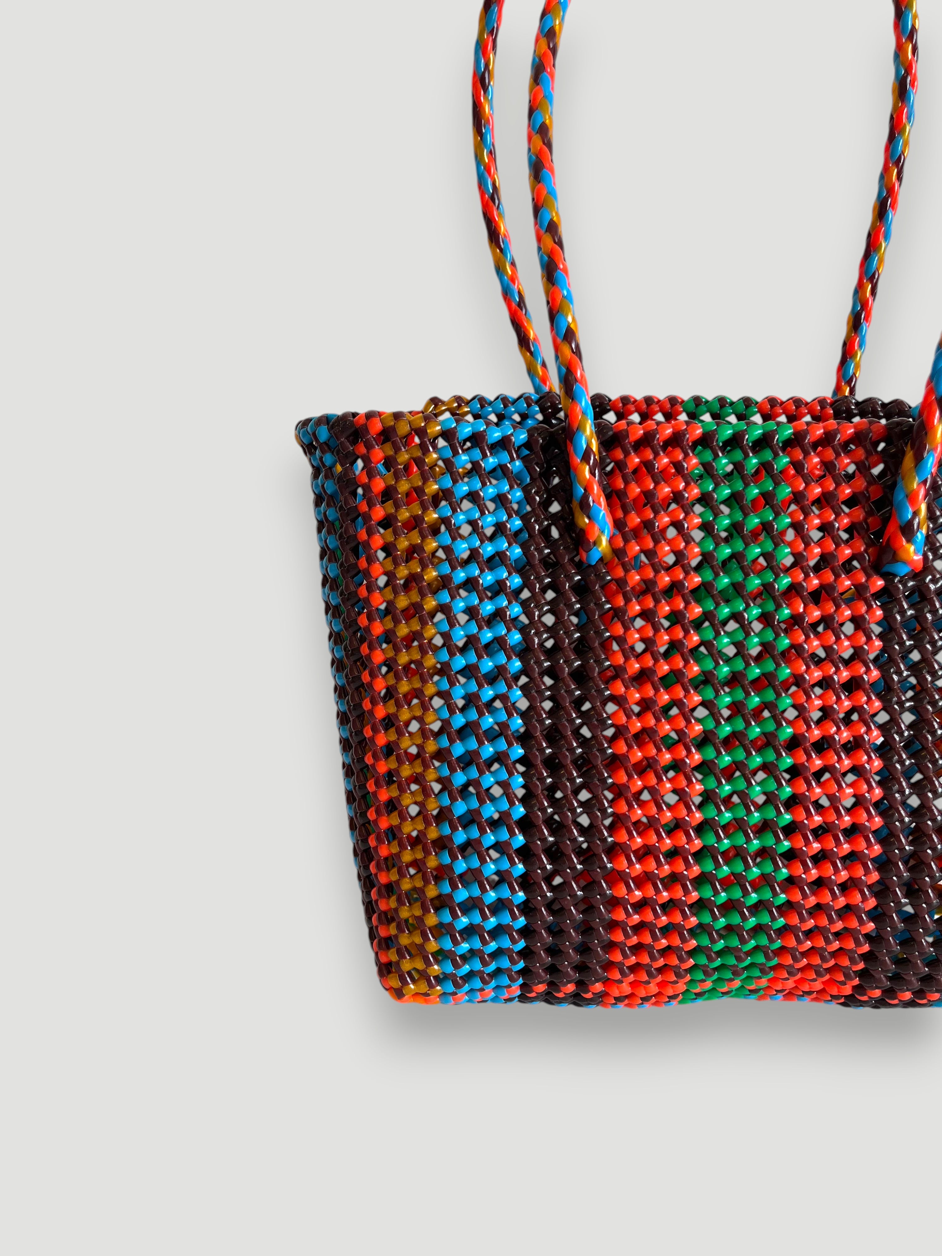 N°474M - SAC PANIER TRESSÉ MAIN - MOYEN - multicolors