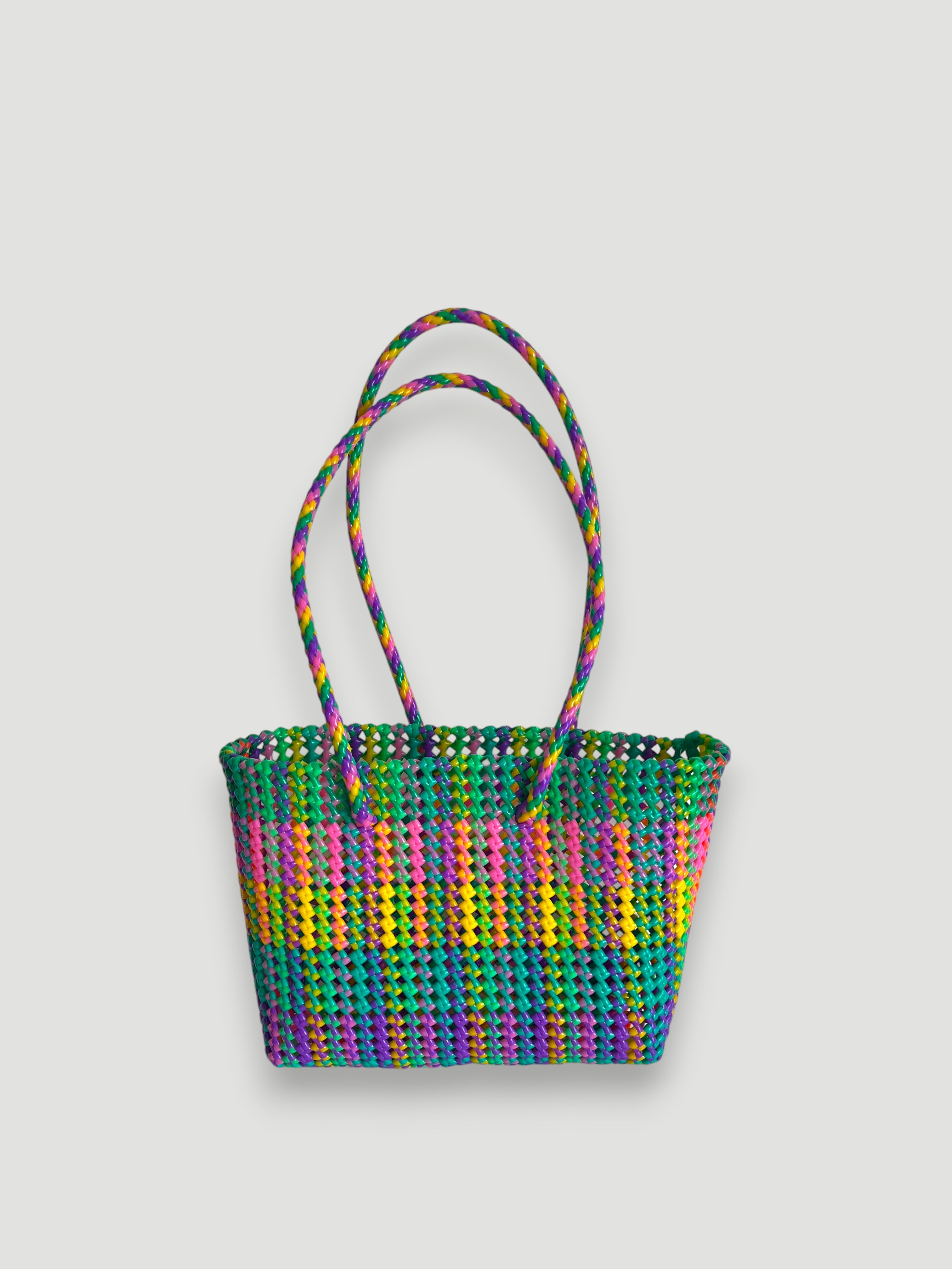 N°471M - SAC PANIER TRESSÉ MAIN - MOYEN - multicolors