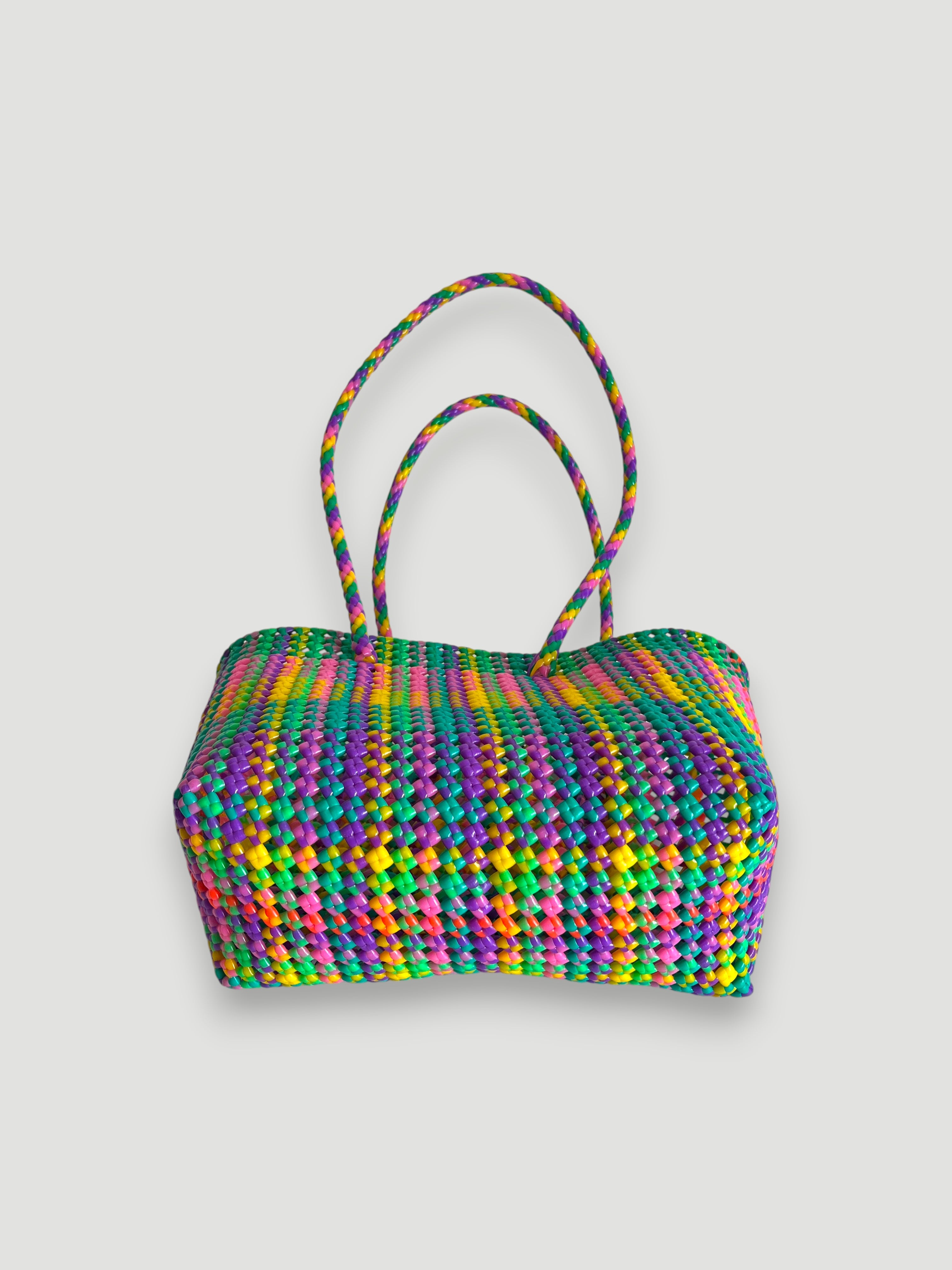 N°471M - SAC PANIER TRESSÉ MAIN - MOYEN - multicolors