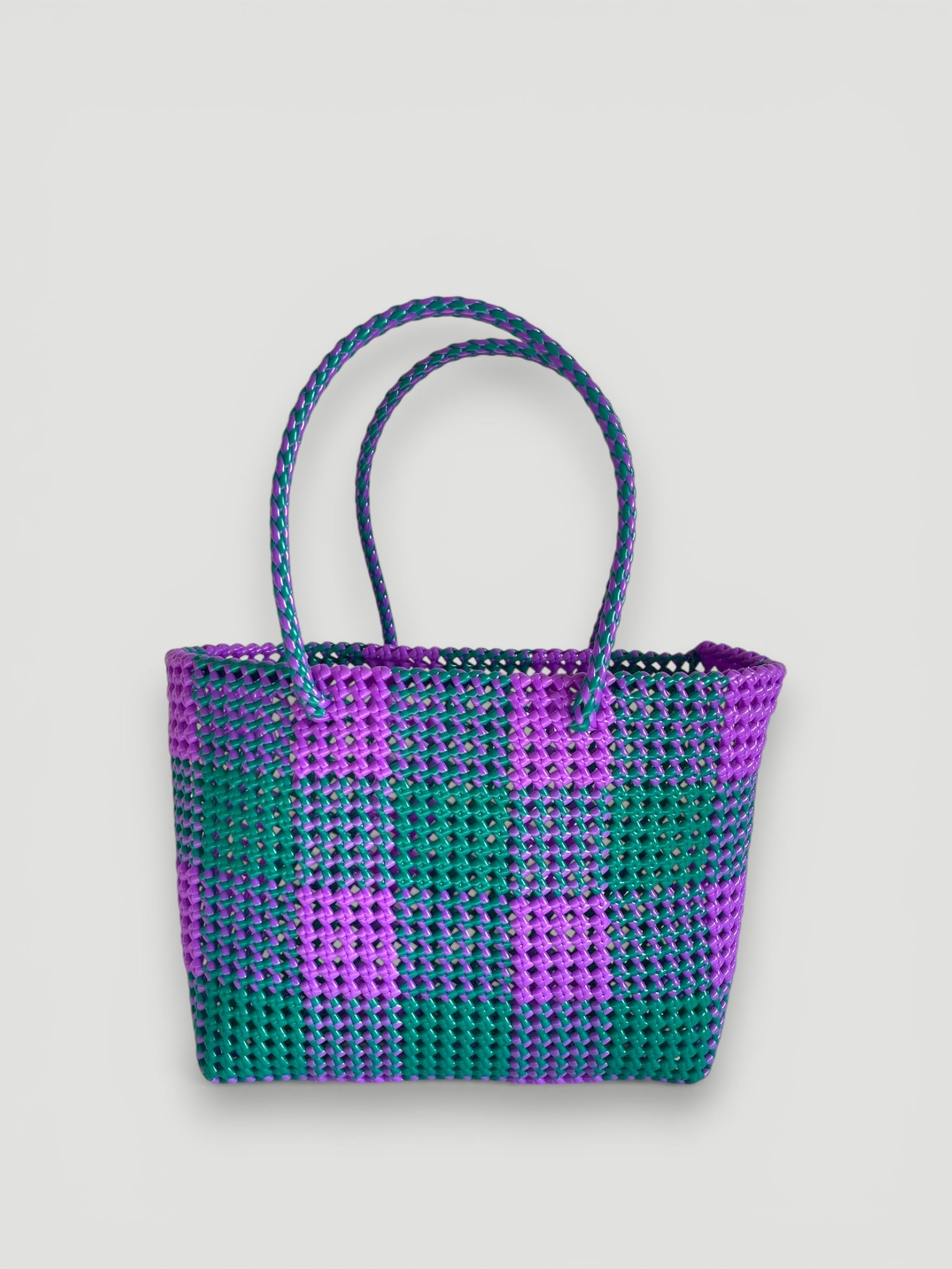 N°91L - SAC PANIER TRESSÉ MAIN - GRAND - violet & vert foncé