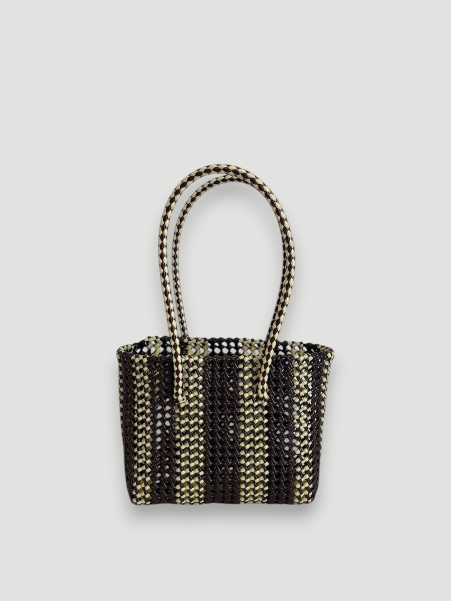 N°181S - SAC PANIER TRESSÉ MAIN - PETIT - marron & crème