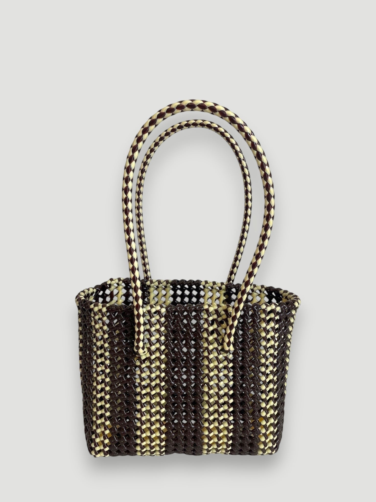 N°181S - SAC PANIER TRESSÉ MAIN - PETIT - marron & crème