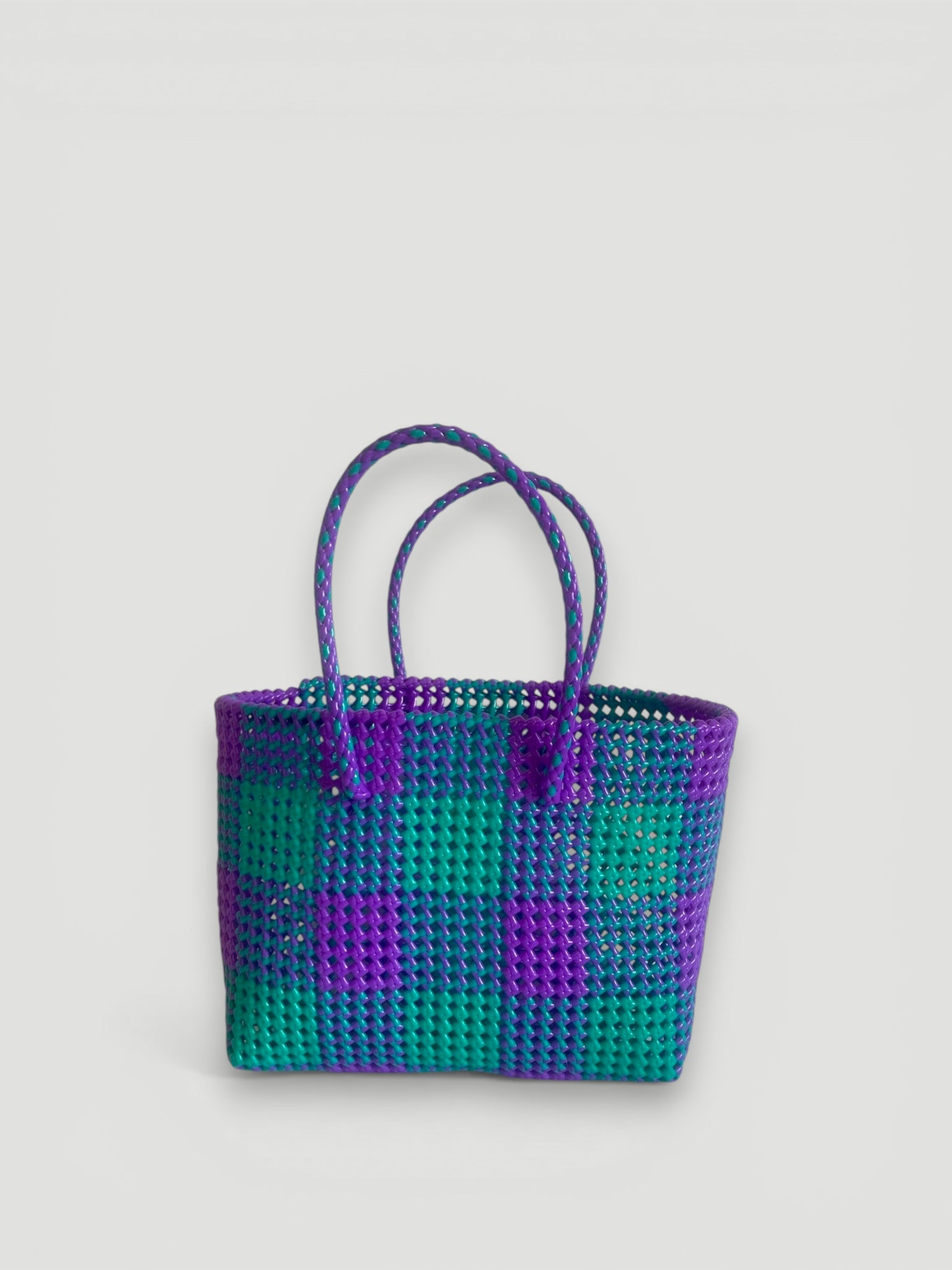 N°3L - SAC PANIER TRESSÉ MAIN - GRAND - turquoise & violet