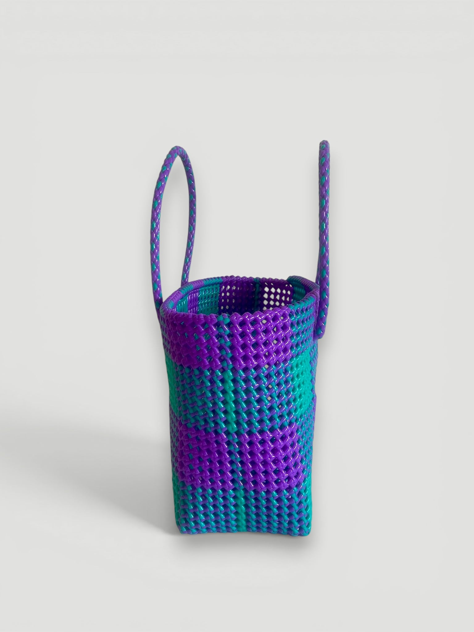 N°3L - SAC PANIER TRESSÉ MAIN - GRAND - turquoise & violet