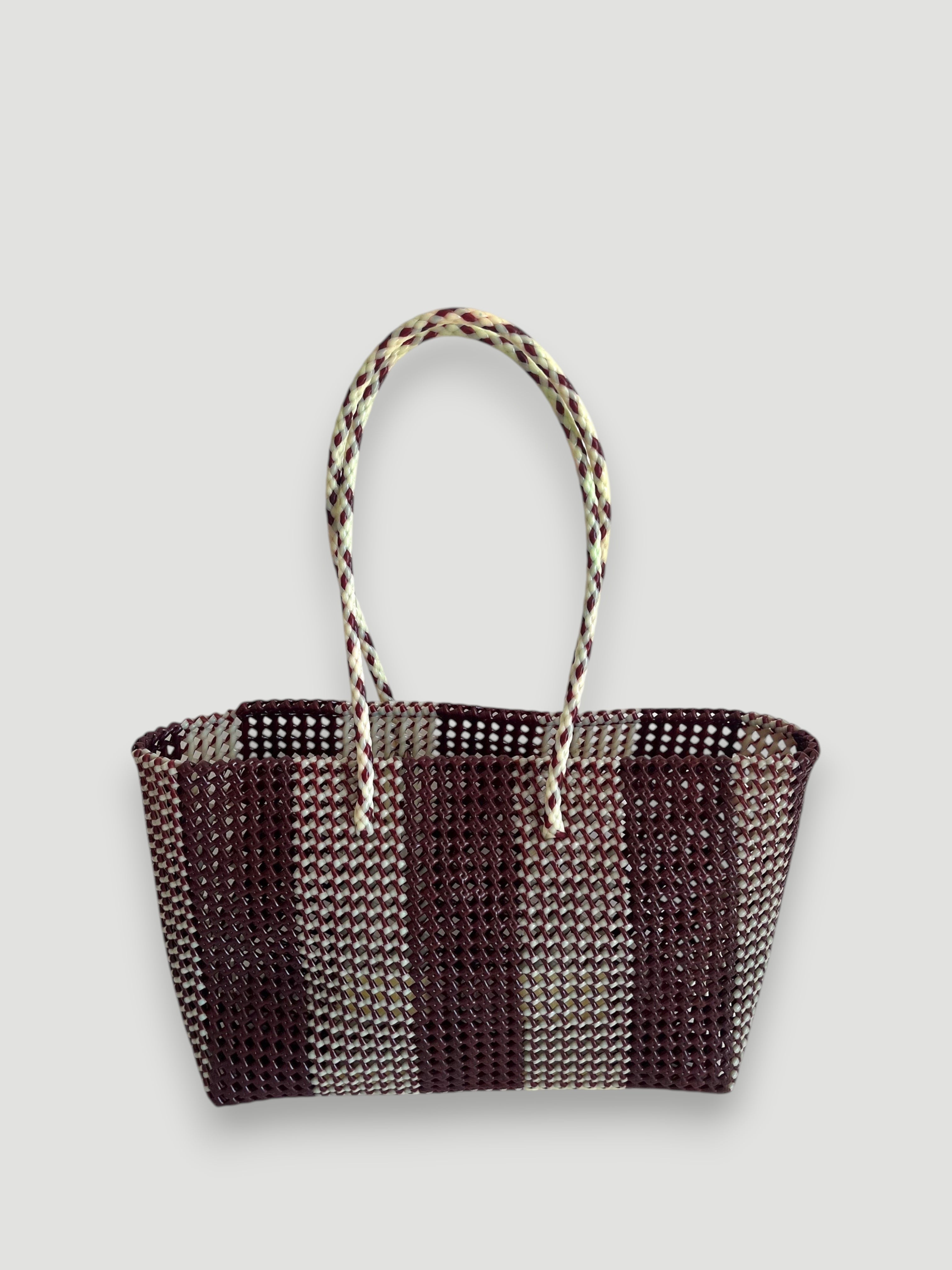 No. 493XL - Hand-braided basket bag - maxi - burgundy & ecru
