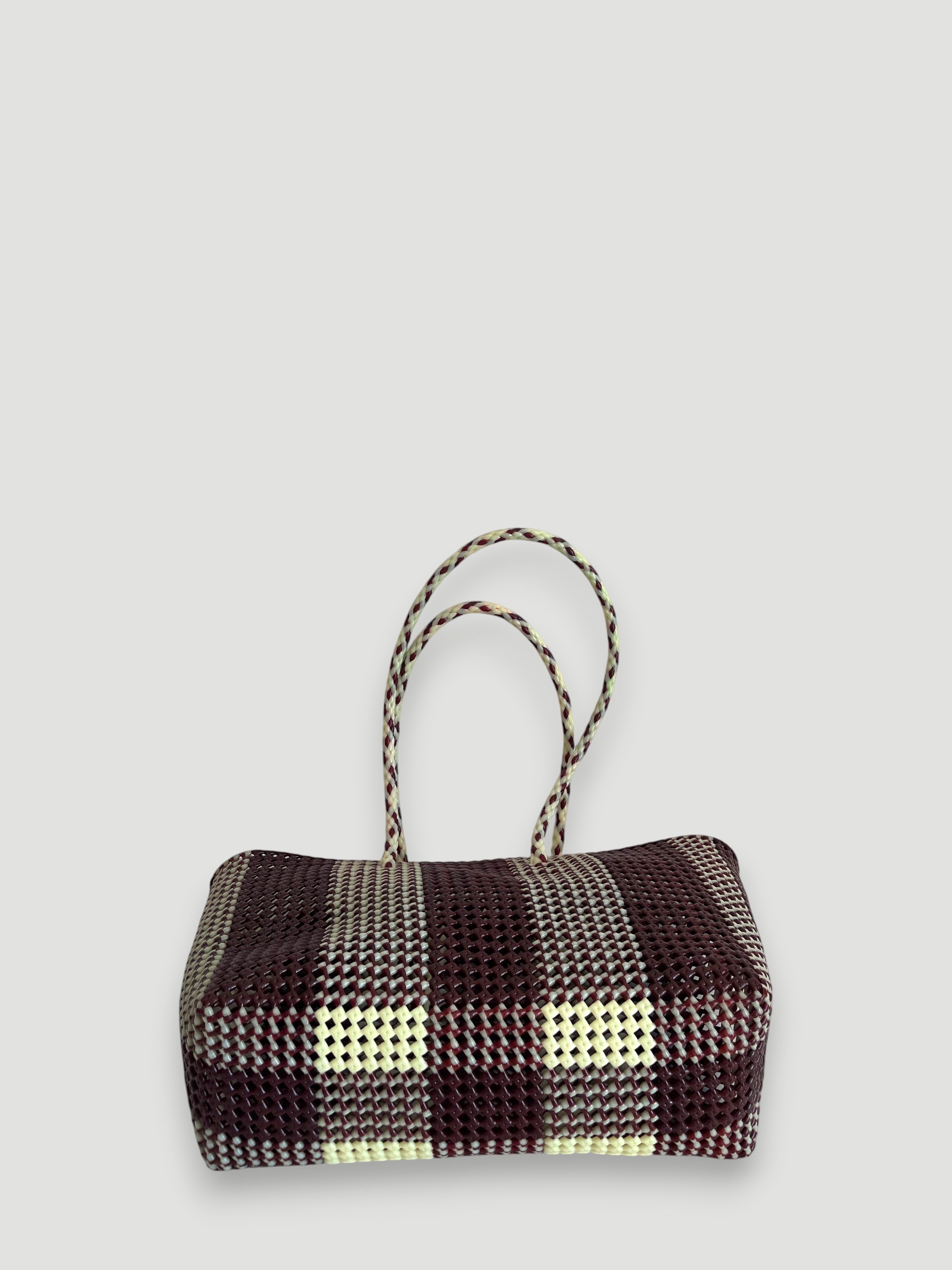 No. 493XL - Hand-braided basket bag - maxi - burgundy & ecru