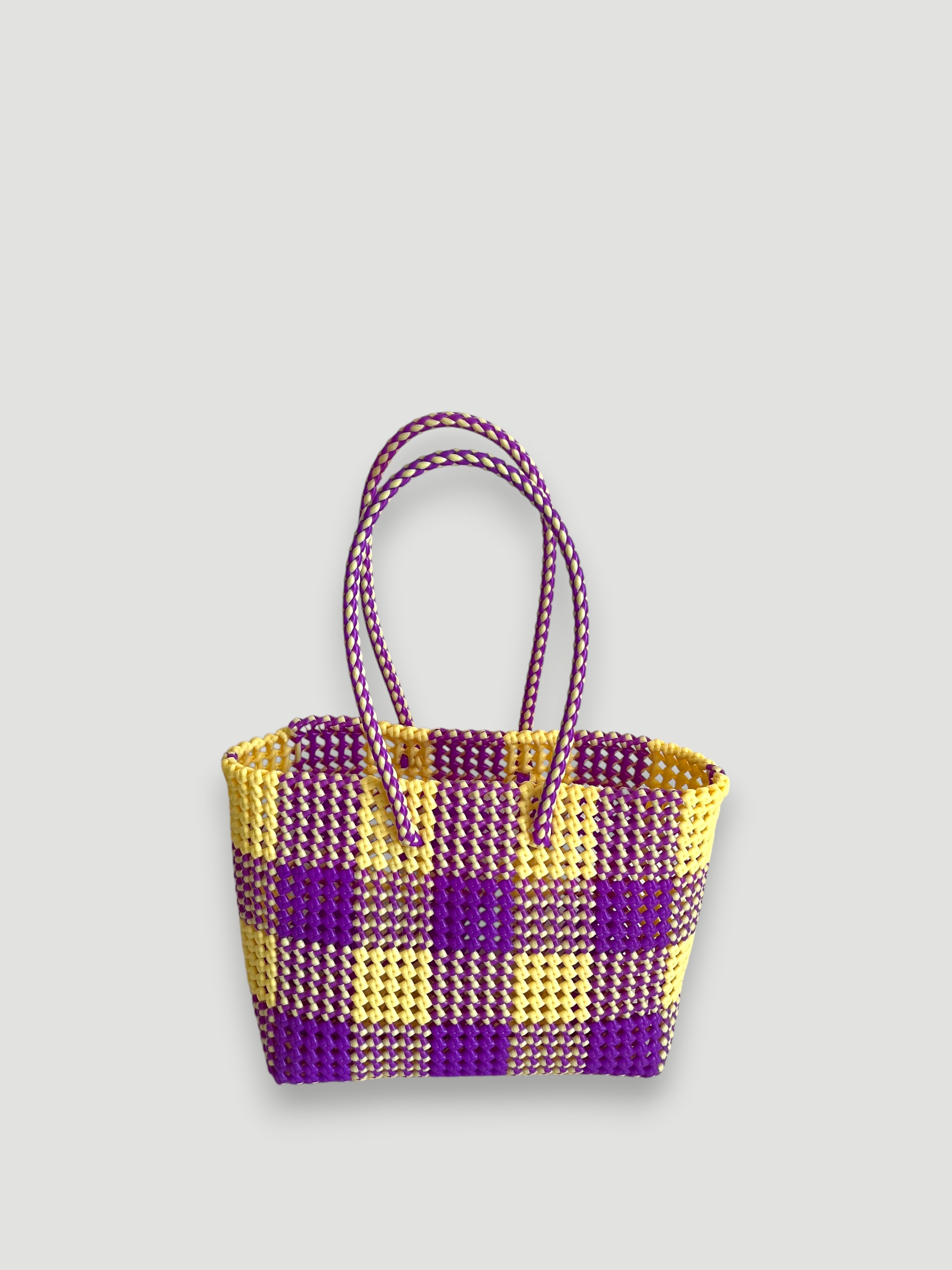N°90M - SAC PANIER TRESSÉ MAIN - MOYEN - violet & crème