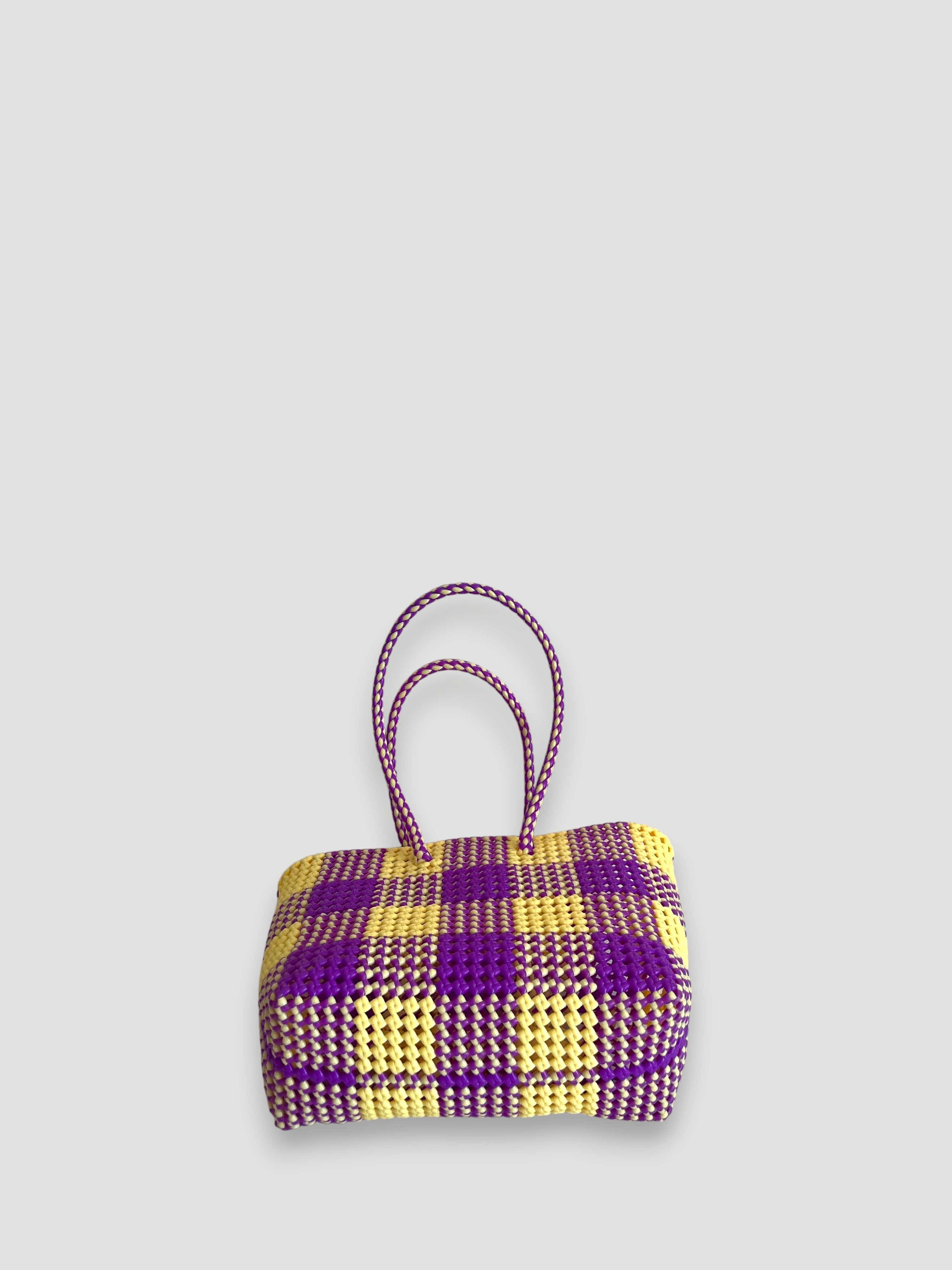 N°90M - HAND WOVEN BASKET BAG - MEDIUM - purple & cream