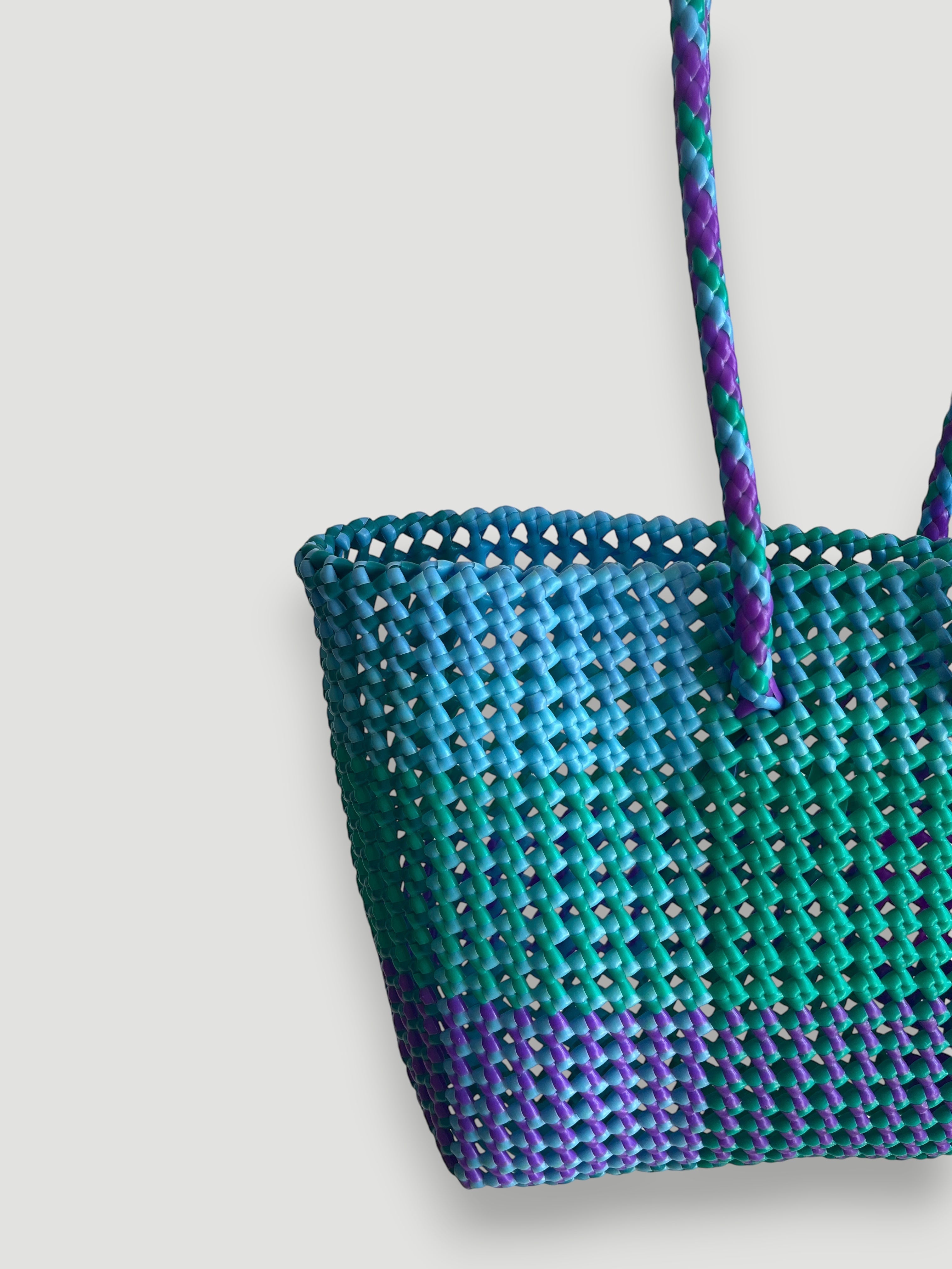N°500M - SAC PANIER TRESSÉ MAIN - MOYEN - multicolors