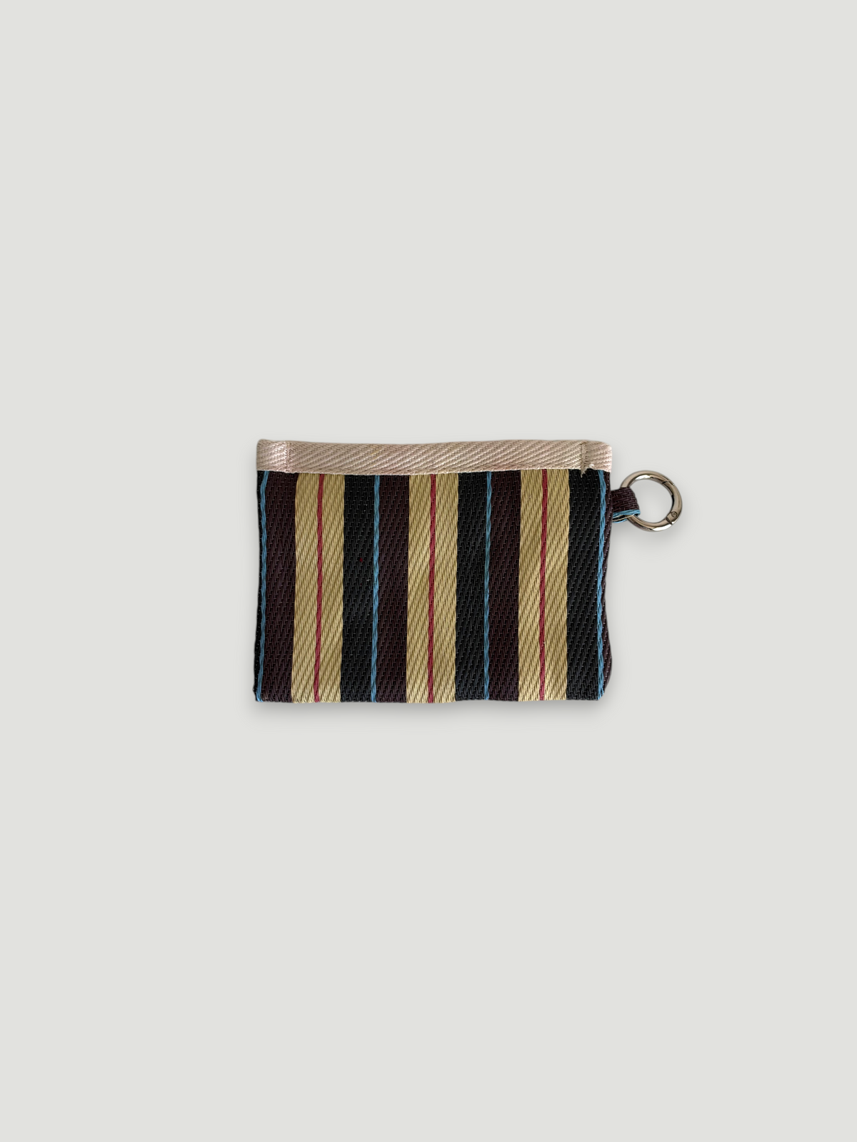 Porte-monnaie MOKA Cabanon rayé en matériaux recyclés avec anneau métallique, fabriqué à la main en Inde.