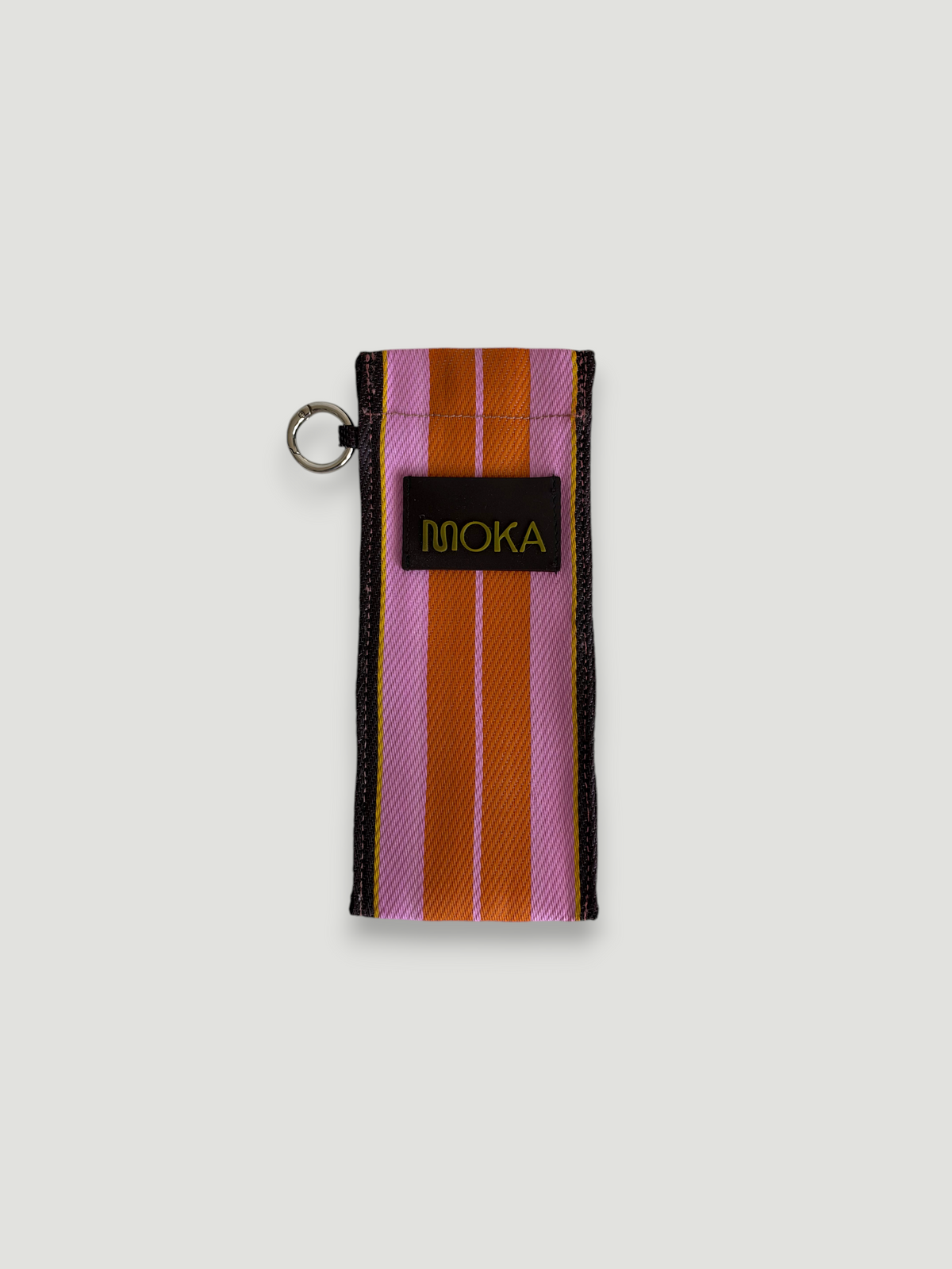 Étui à lunettes MOKA Tangerine rayé orange et rose en matériaux recyclés avec anneau métallique