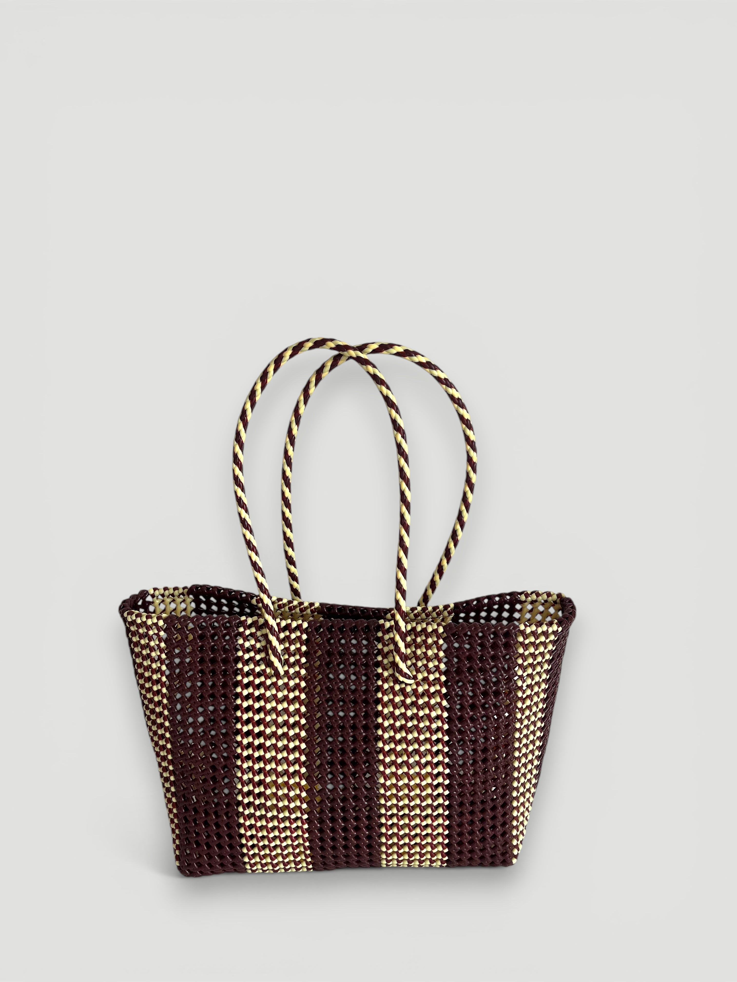 N°181L bis - SAC PANIER TRESSÉ MAIN - GRAND - marron & crème