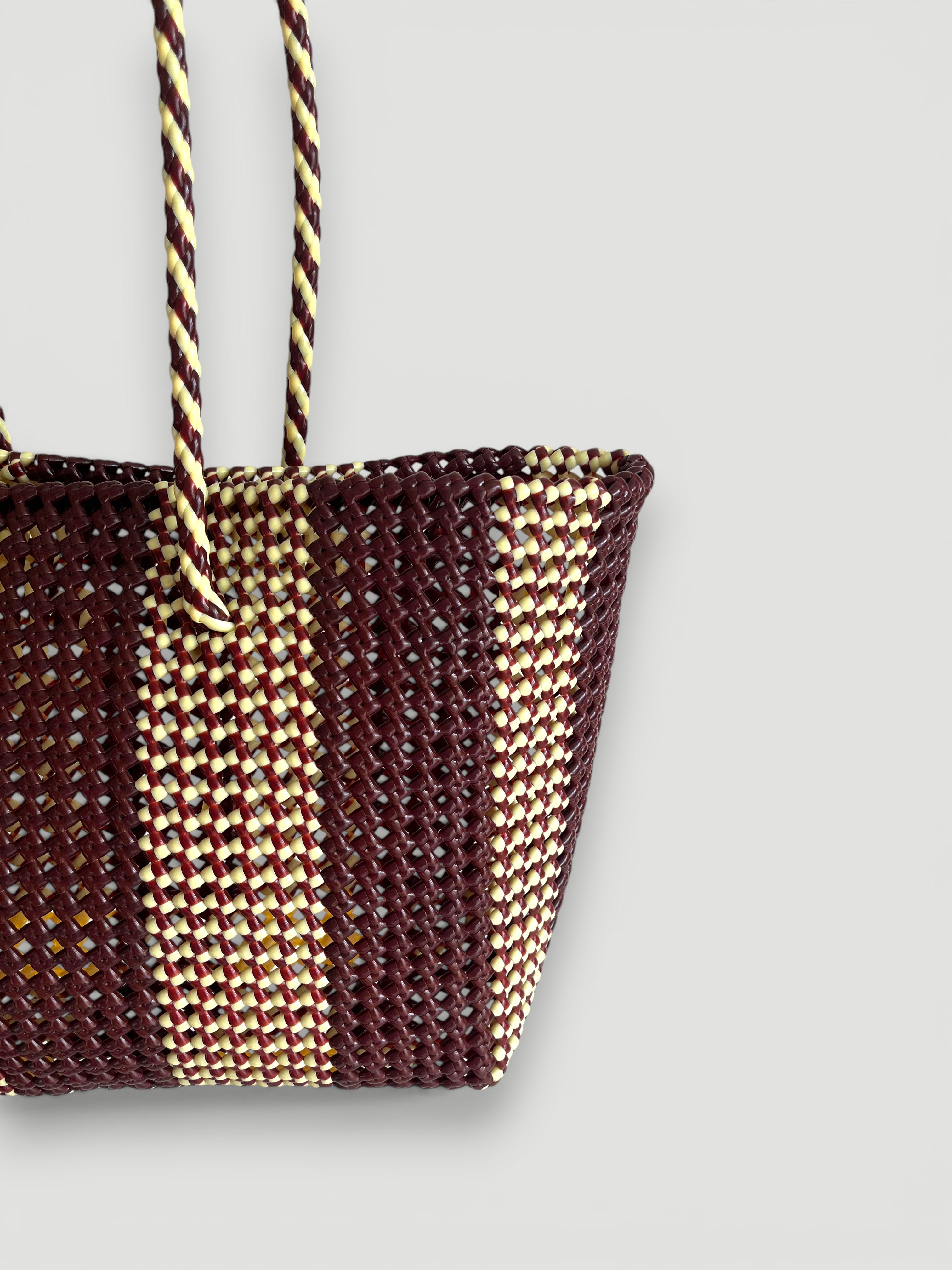 N°181L bis - SAC PANIER TRESSÉ MAIN - GRAND - marron & crème