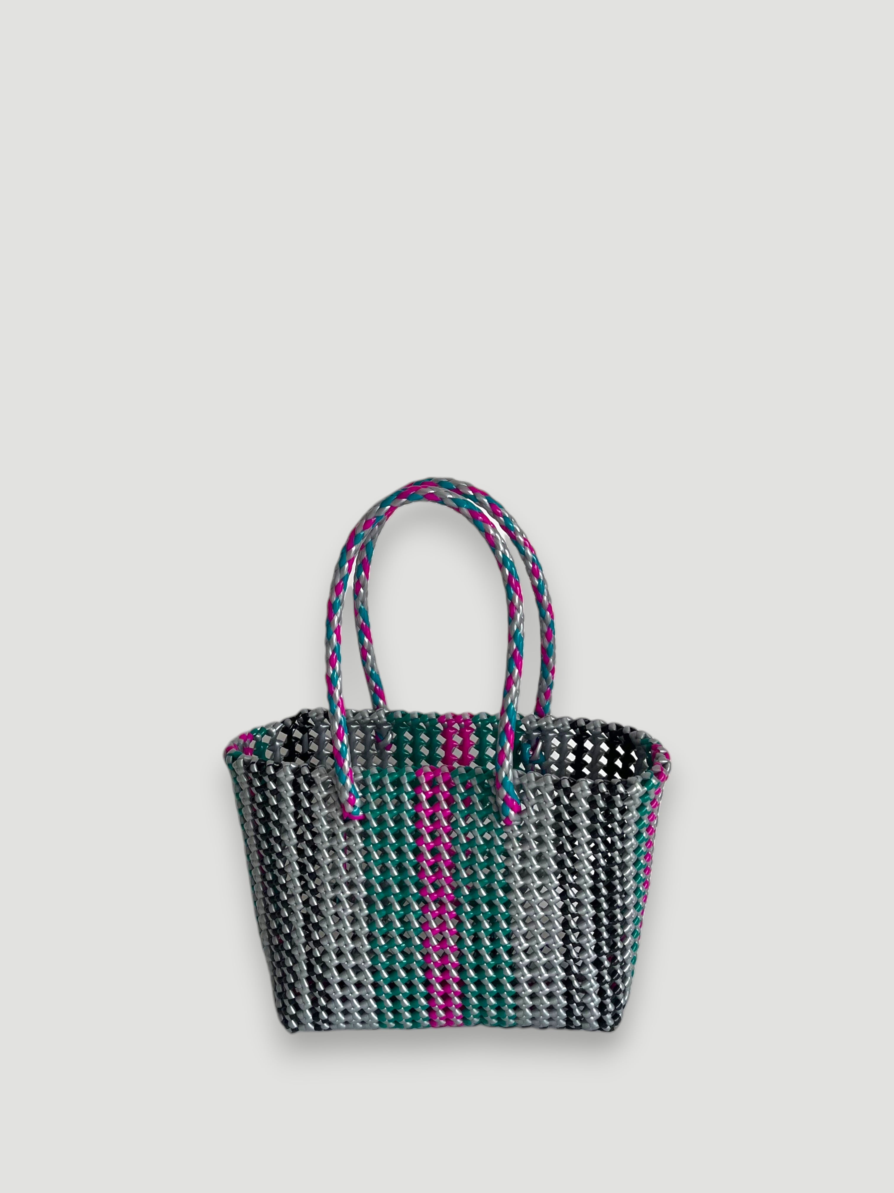N°508S bis - SAC PANIER TRESSÉ MAIN - PETIT - multicolors