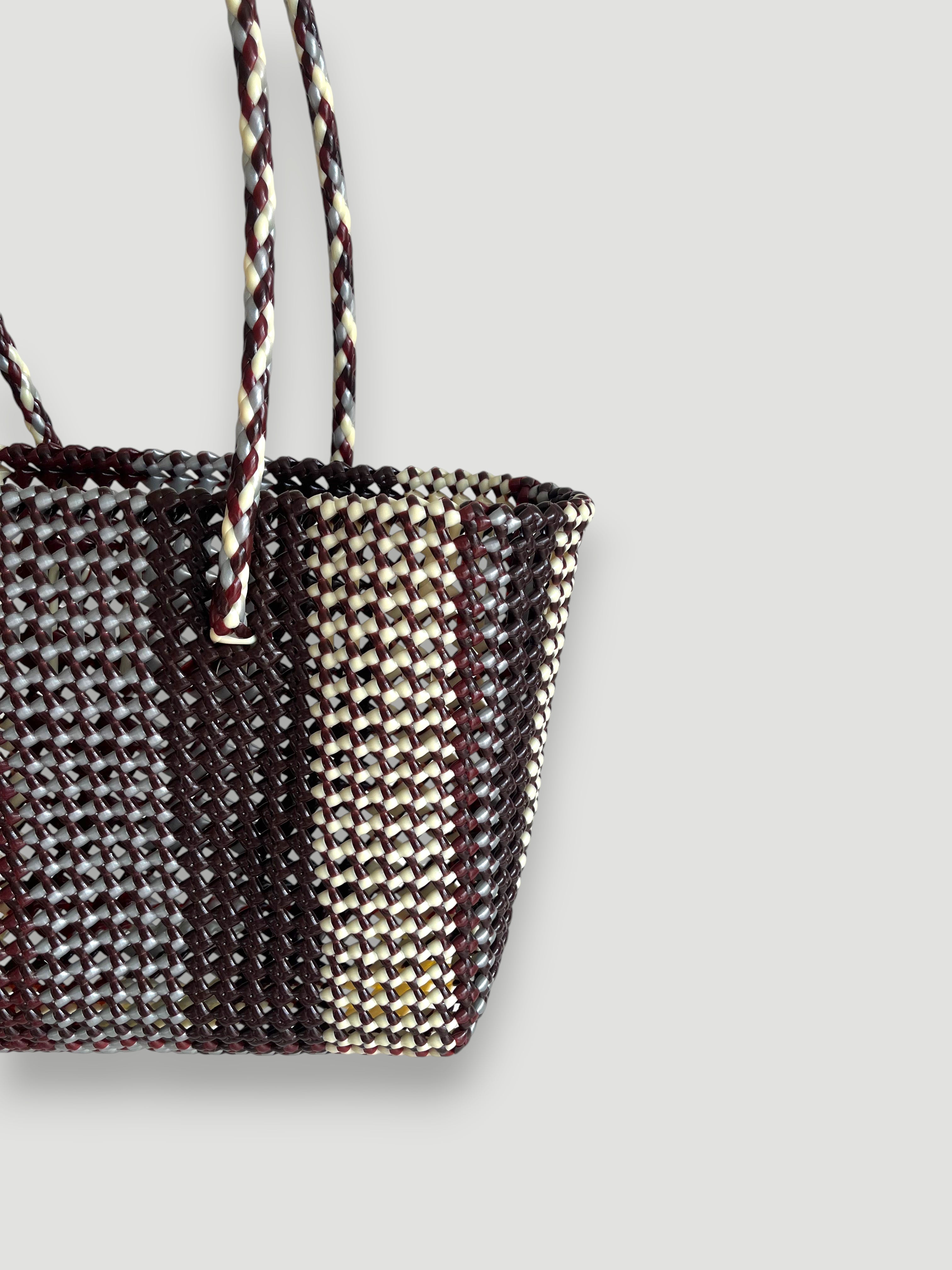 N°302M - SAC PANIER TRESSÉ MAIN - MOYEN - multicolors