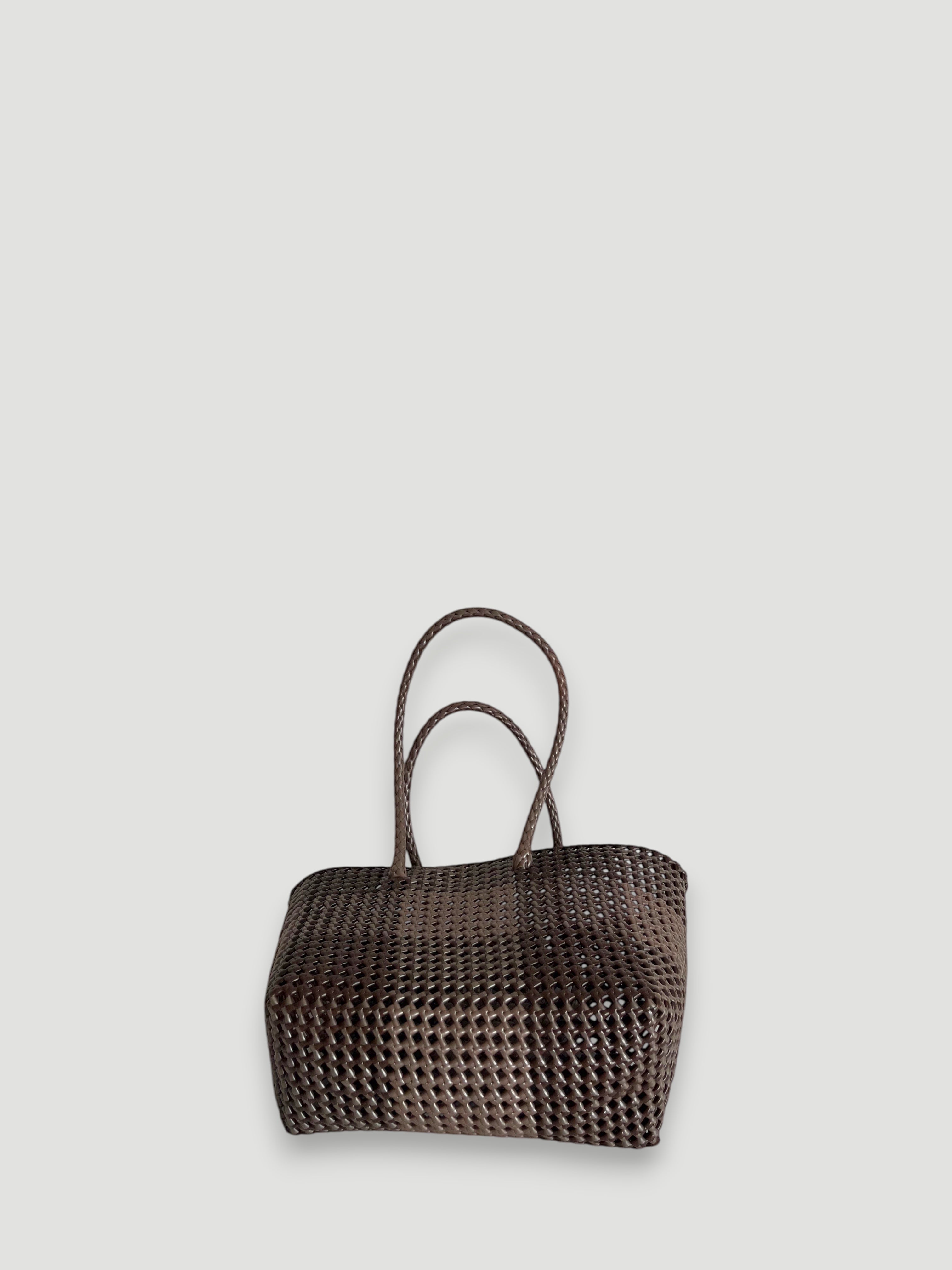 No. 514M - Hand-braided basket bag - medium - brown & metallic brown