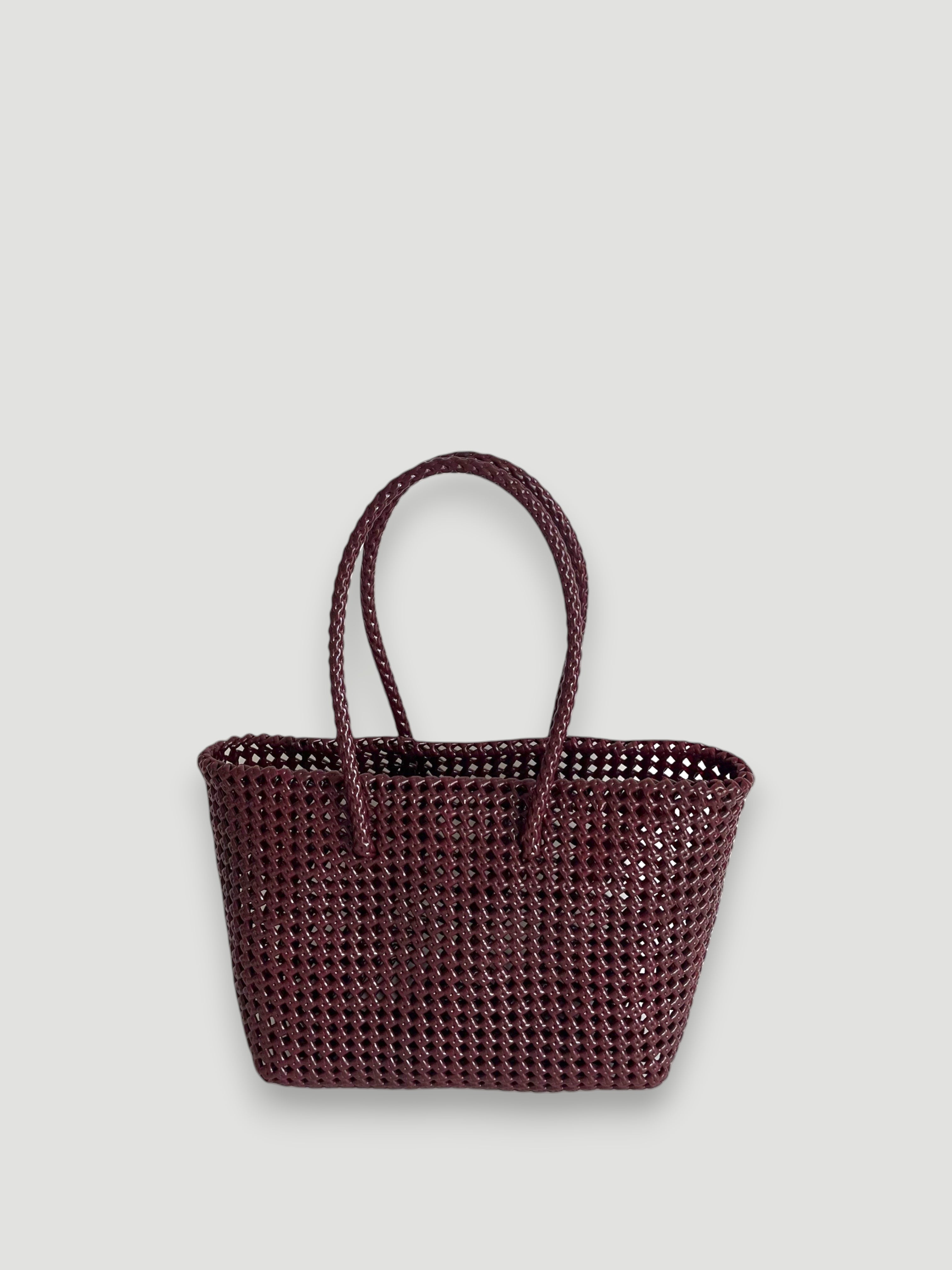 N°257M - SAC PANIER TRESSÉ MAIN - MOYEN - bordeaux