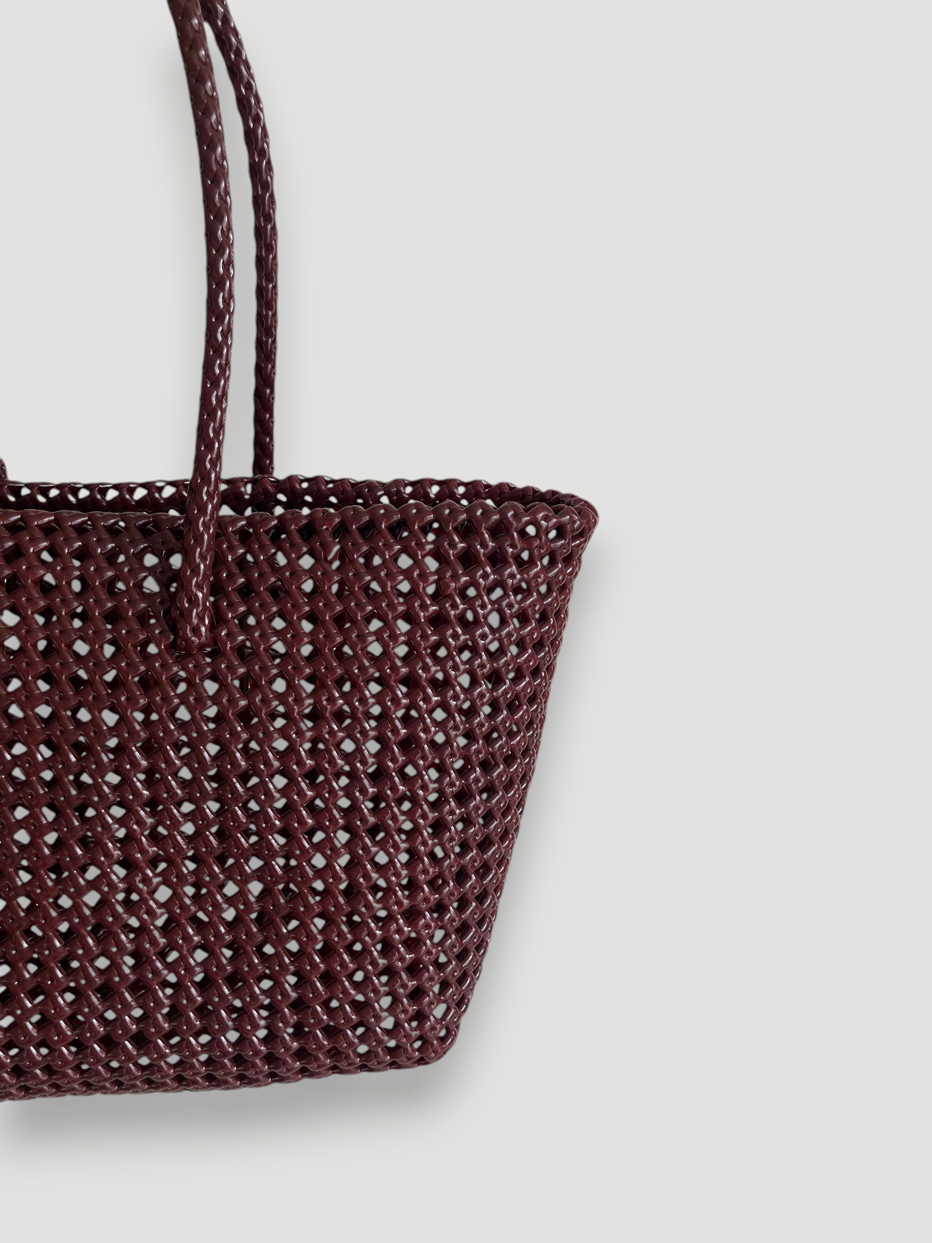 N°257M - SAC PANIER TRESSÉ MAIN - MOYEN - bordeaux