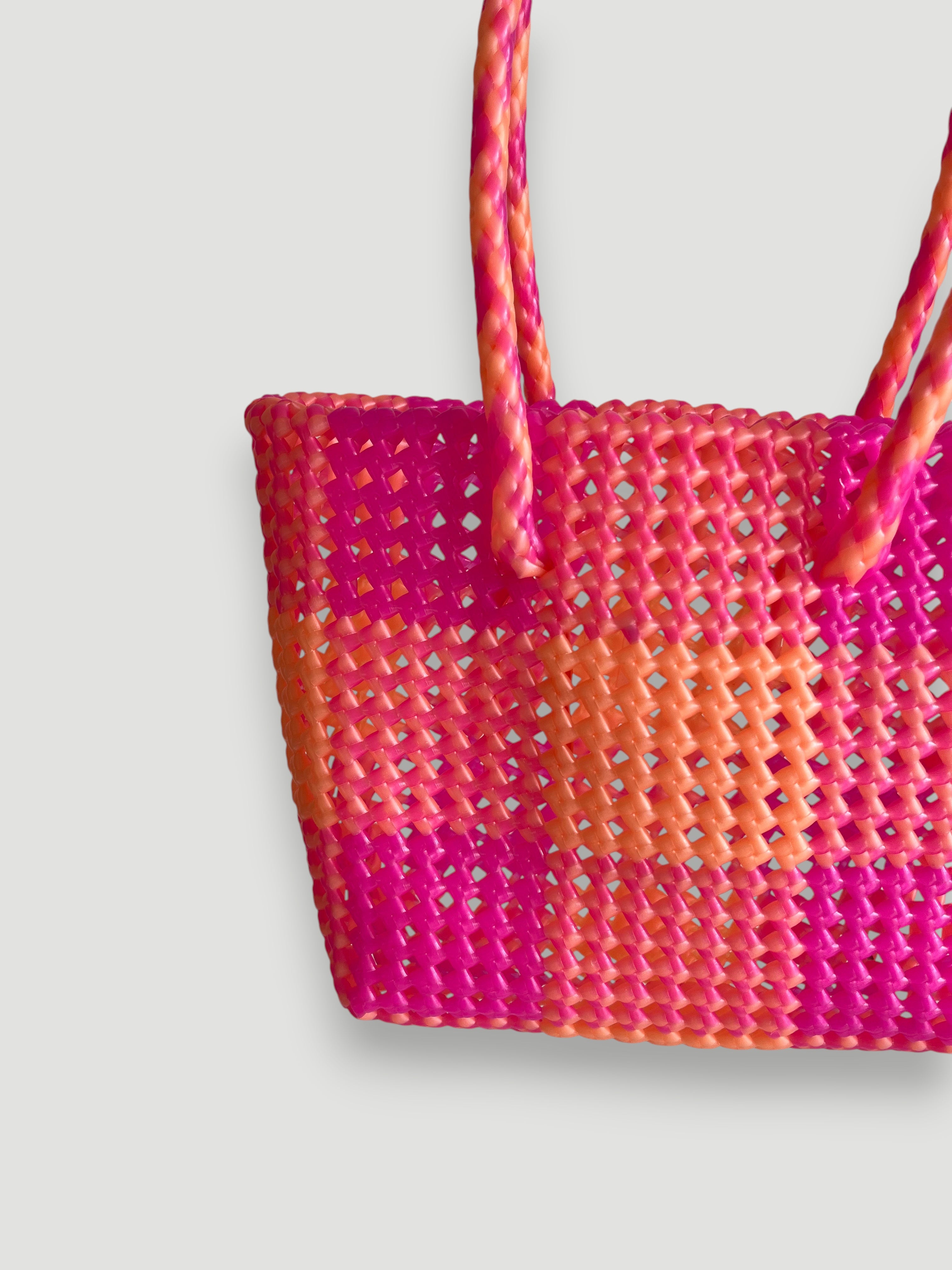 No. 512S - Hand-braided basket bag - small - metallic orange & frosted neon pink