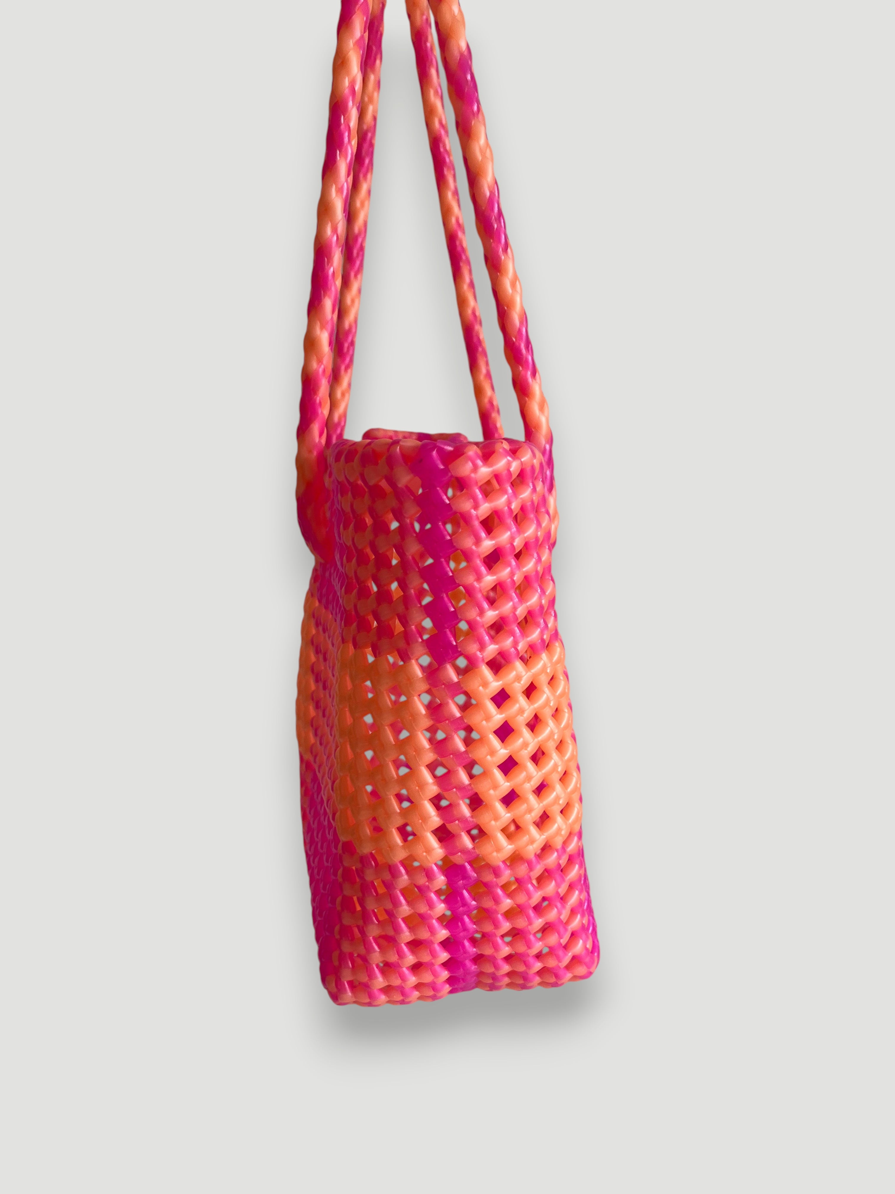 No. 512S - Hand-braided basket bag - small - metallic orange & frosted neon pink