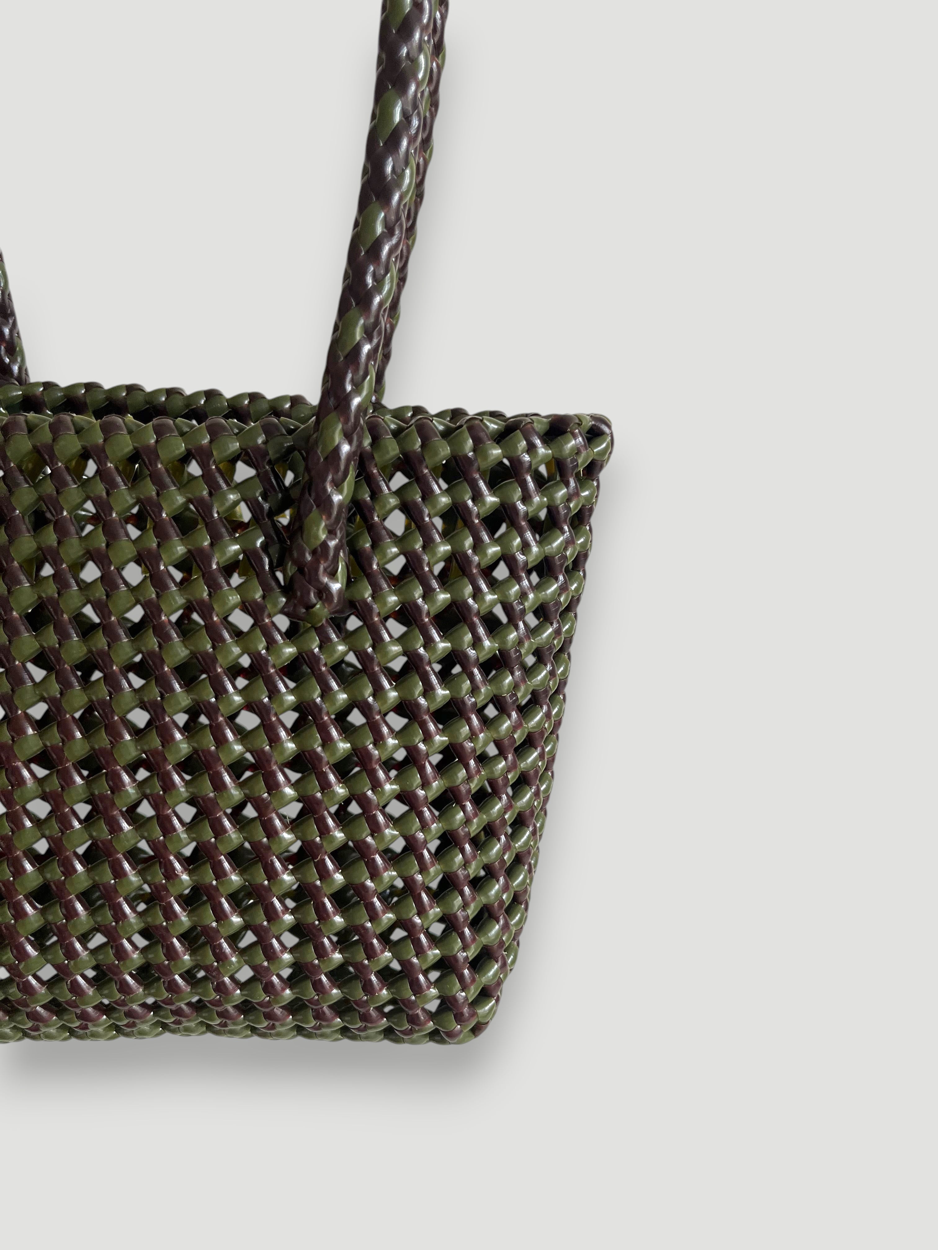 N°254XS - SAC PANIER TRESSÉ MAIN - MINI - marron & kaki