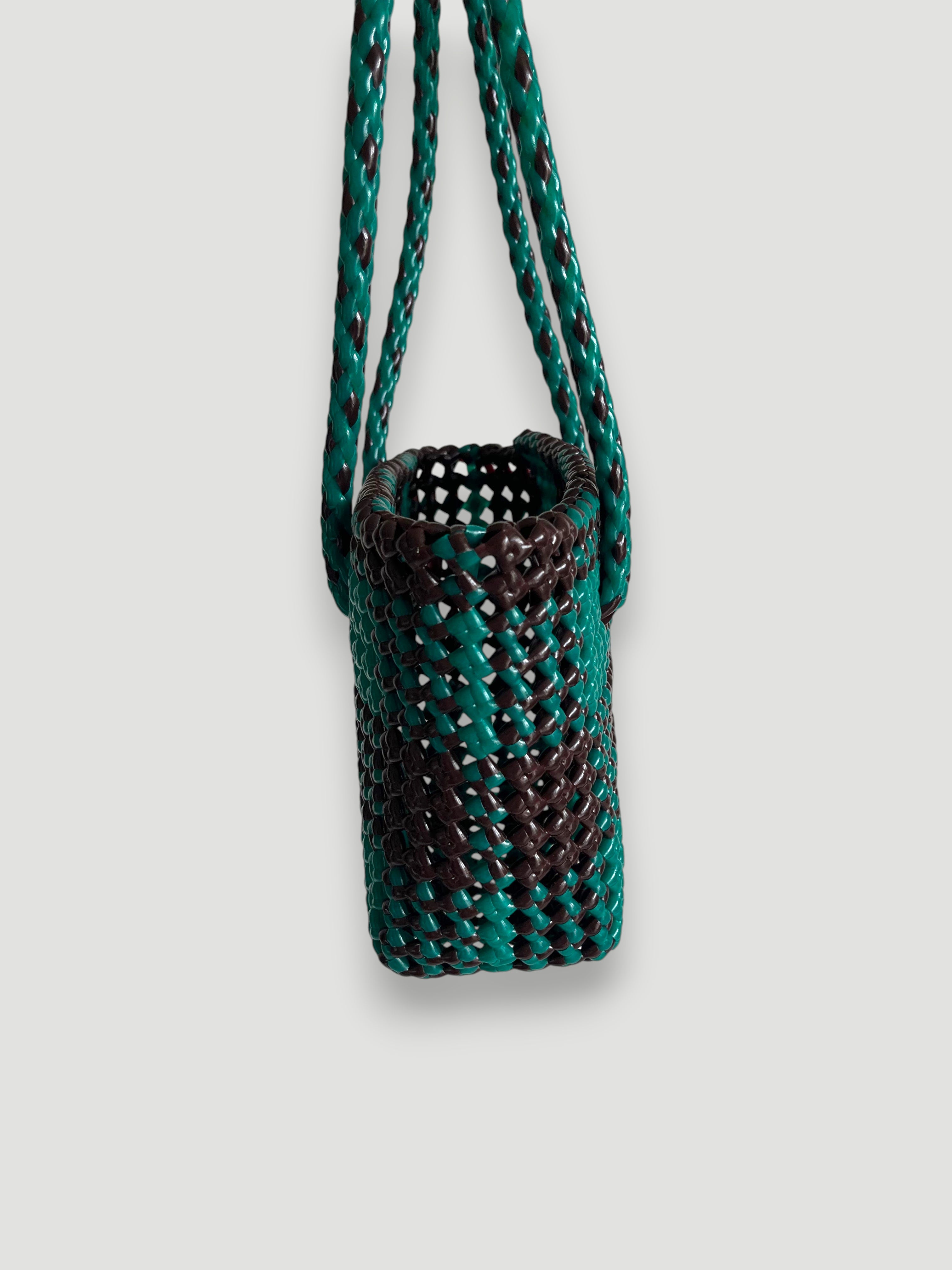 No. 273XS - Hand-braided basket bag - mini - brown & dark green