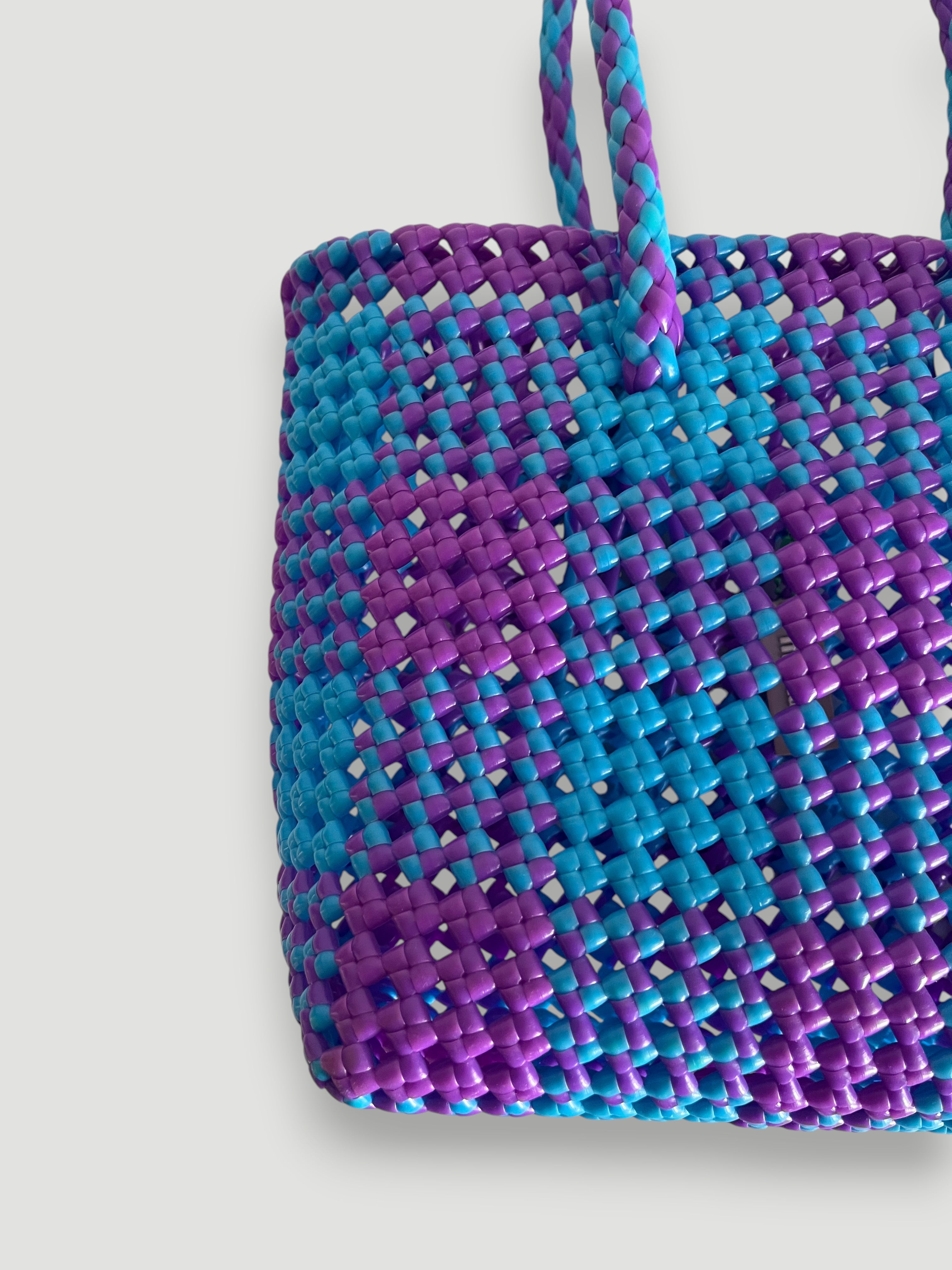 N°4S - SAC PANIER IMPARFAIT - PETIT - bleu clair & violet