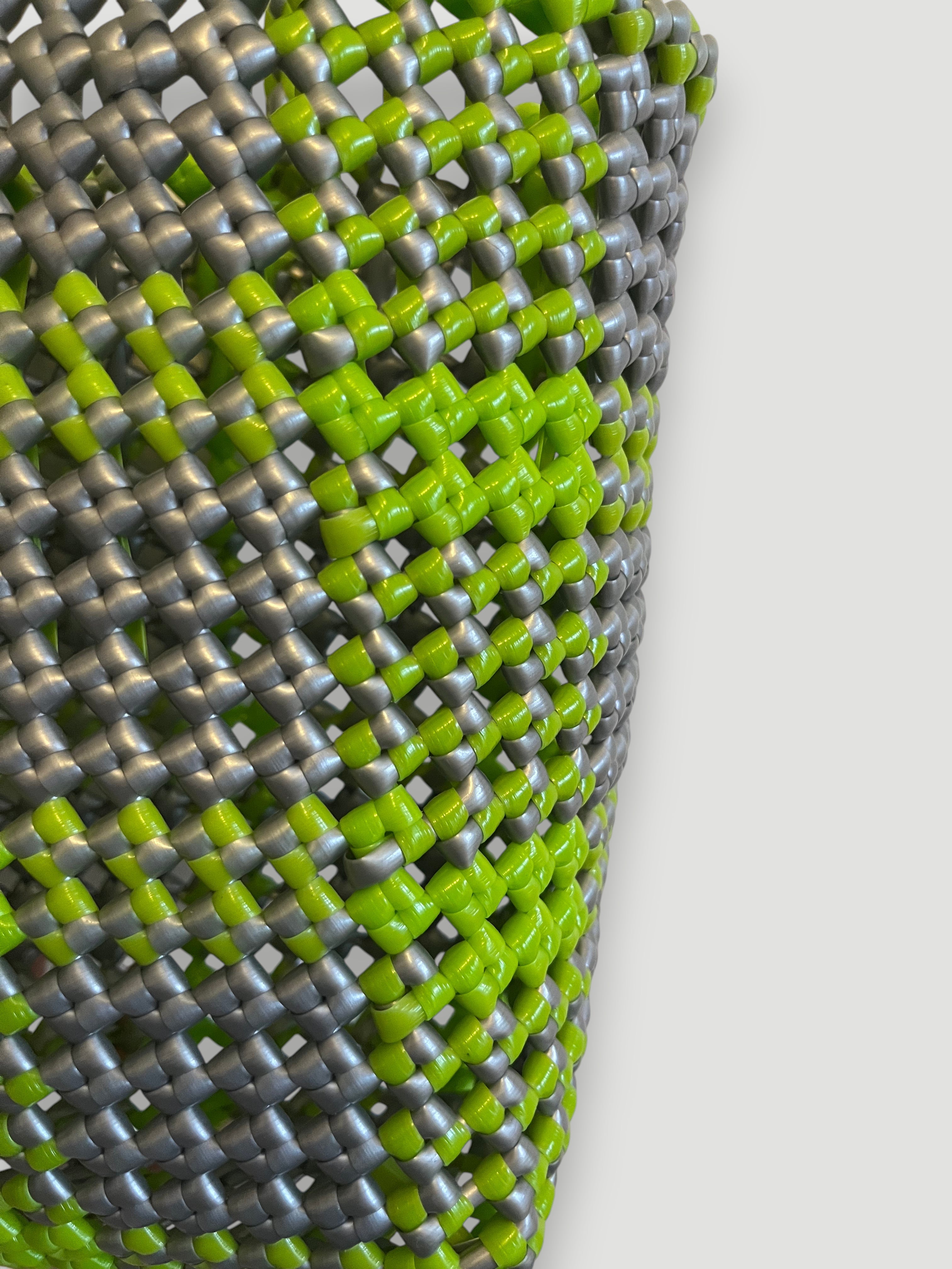 No. 198S - IMPERFECT BASKET BAG - SMALL - silver & light green