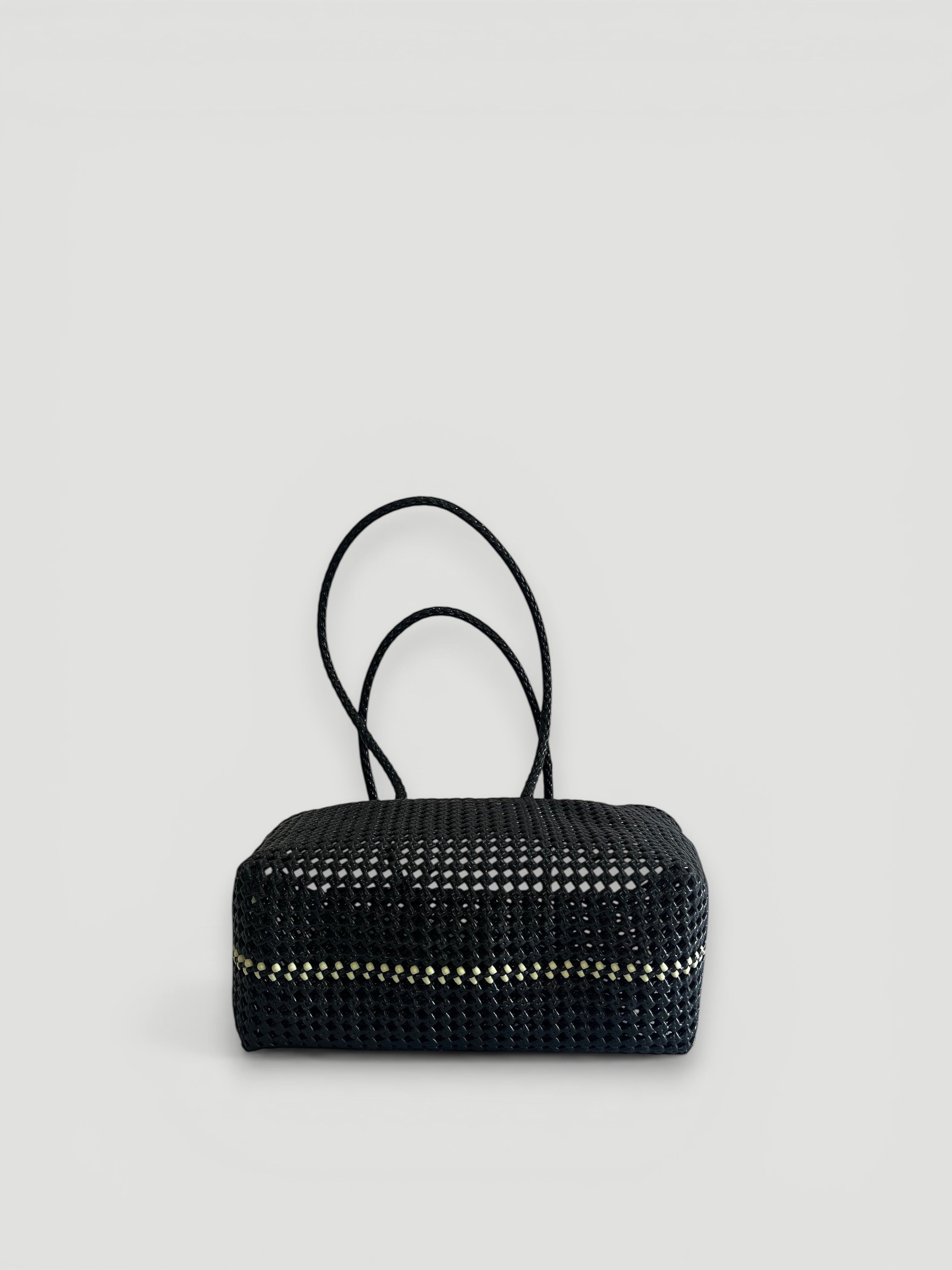N°47L bis - HAND WOVEN BASKET BAG - LARGE - black & cream