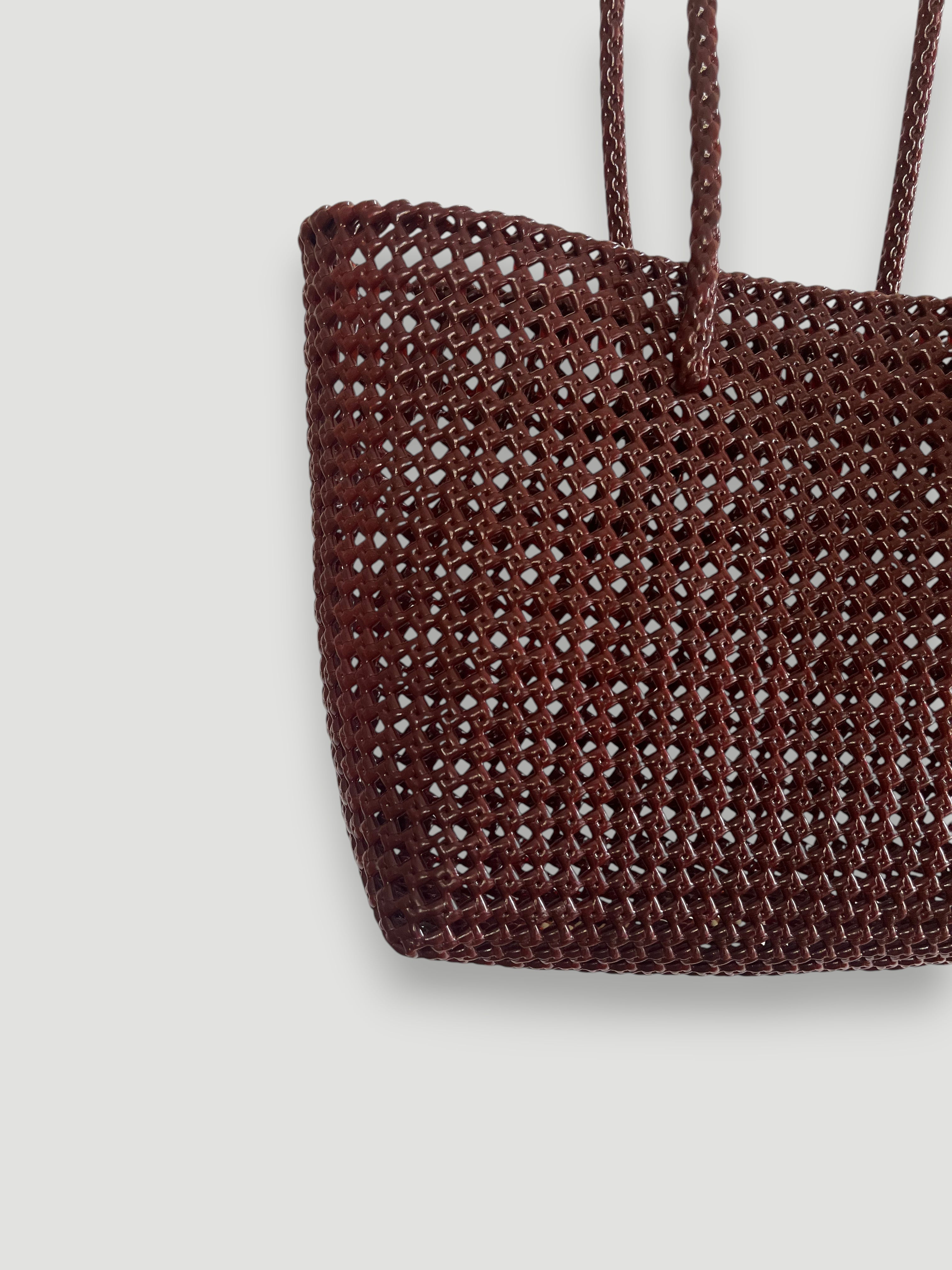 No. 257L bis - HAND-WOVEN BASKET BAG - LARGE - burgundy & cream