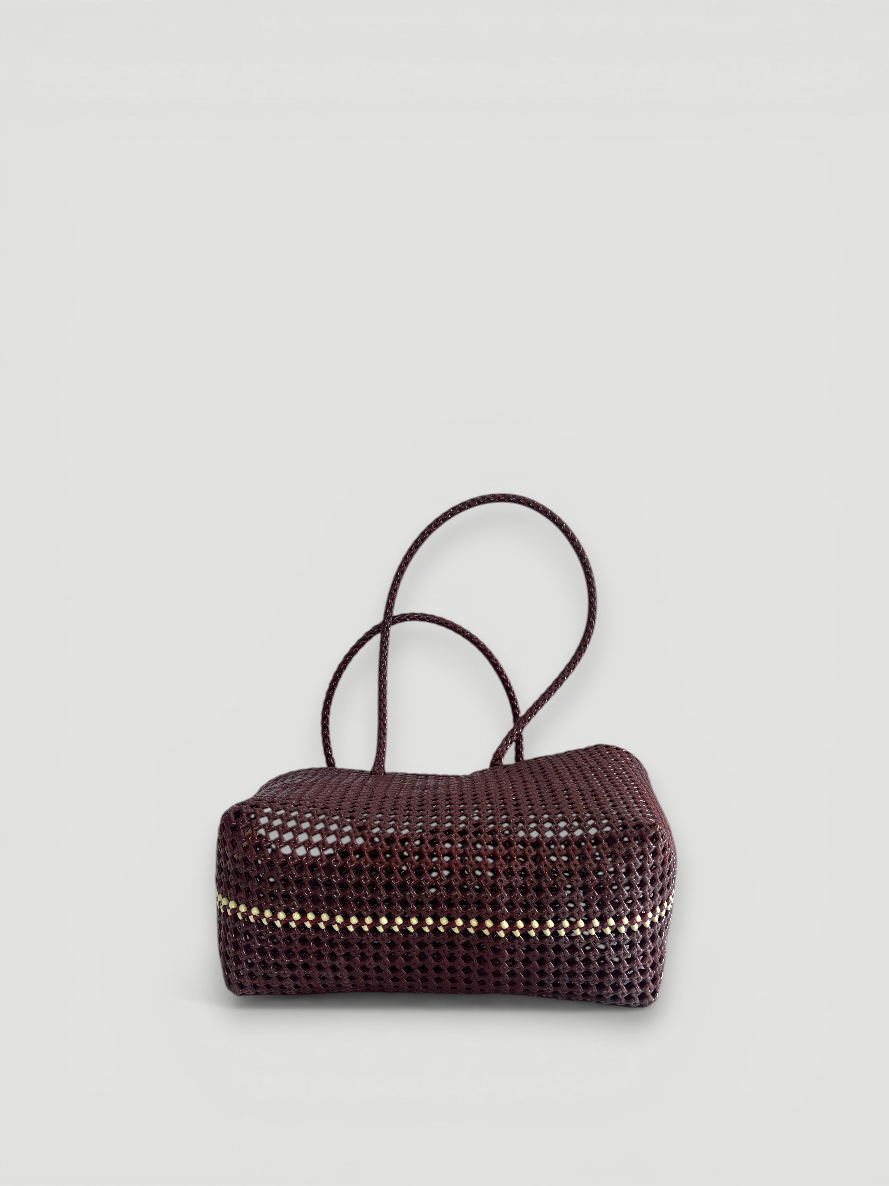 No. 257L bis - HAND-WOVEN BASKET BAG - LARGE - burgundy & cream