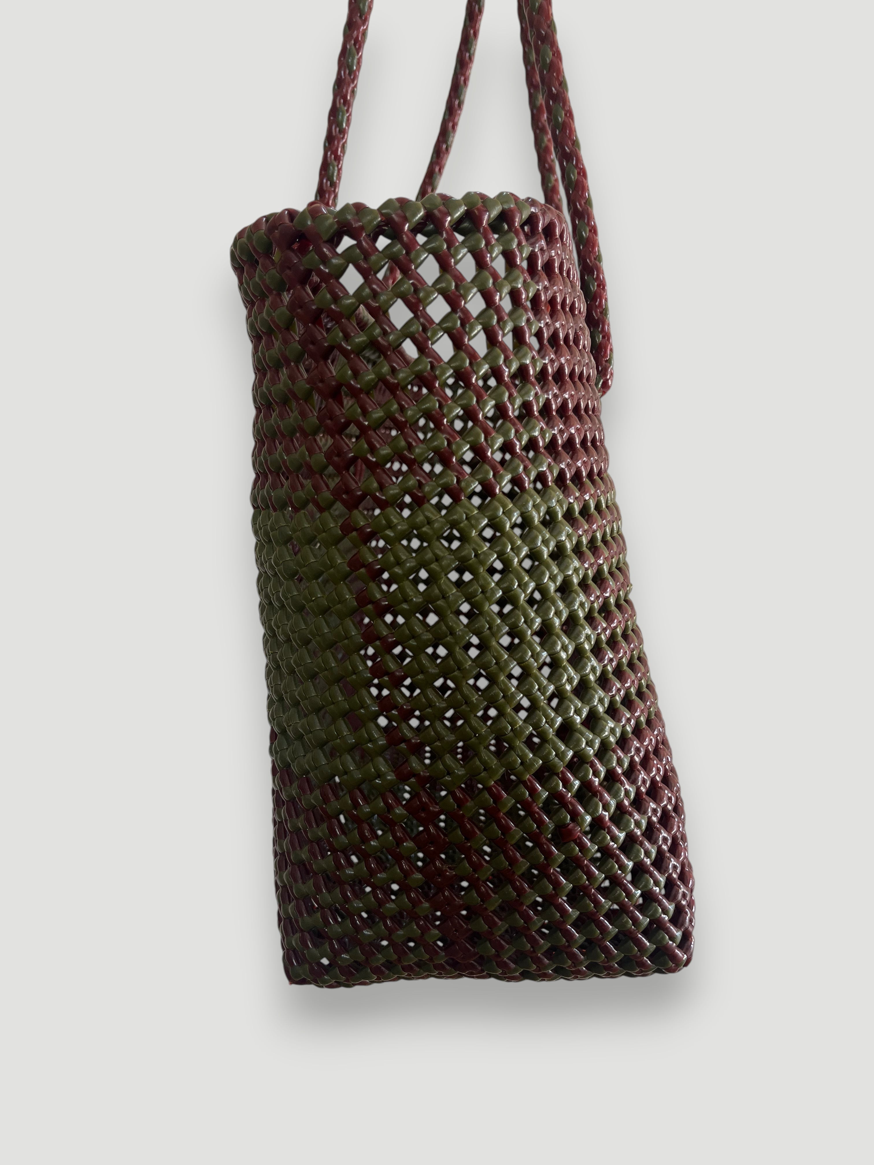 N°516L - SAC PANIER TRESSÉ MAIN - GRAND - bordeaux & kaki