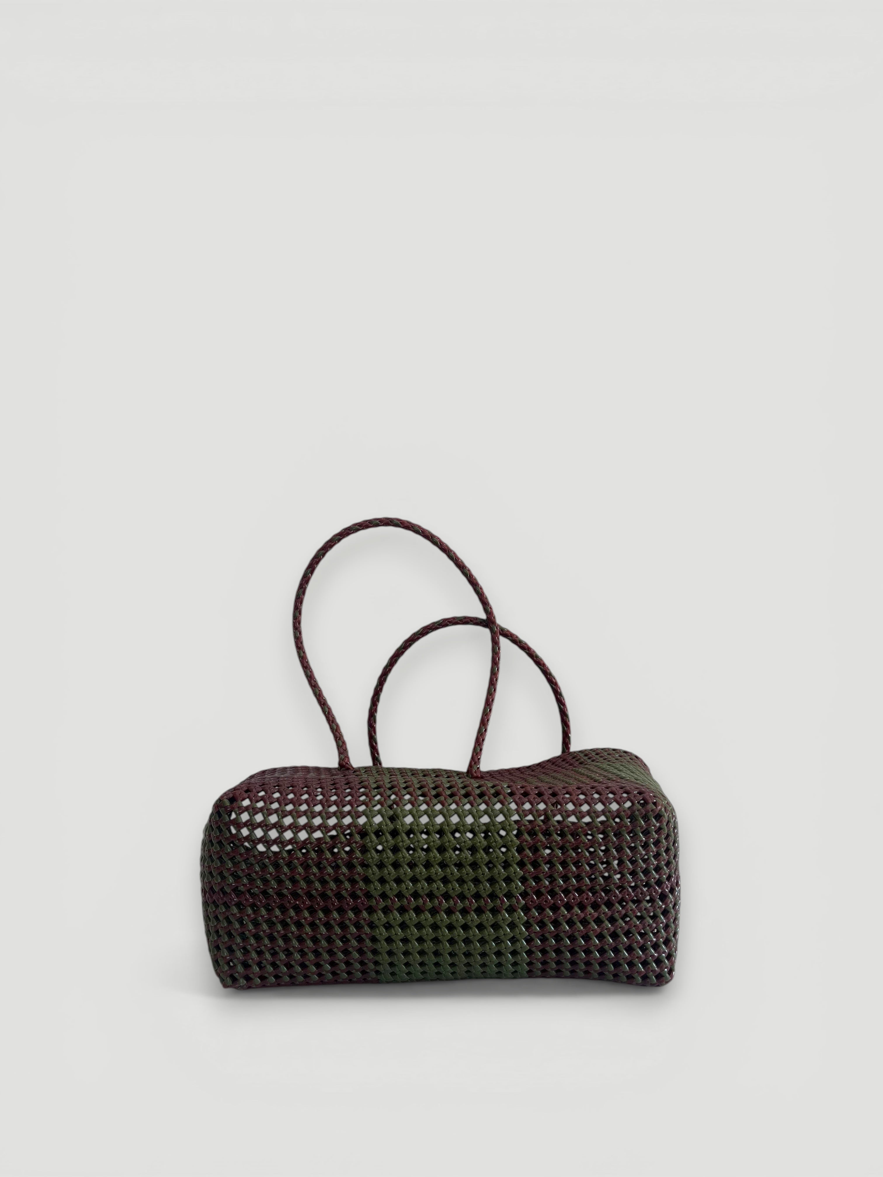 N°516L - SAC PANIER TRESSÉ MAIN - GRAND - bordeaux & kaki