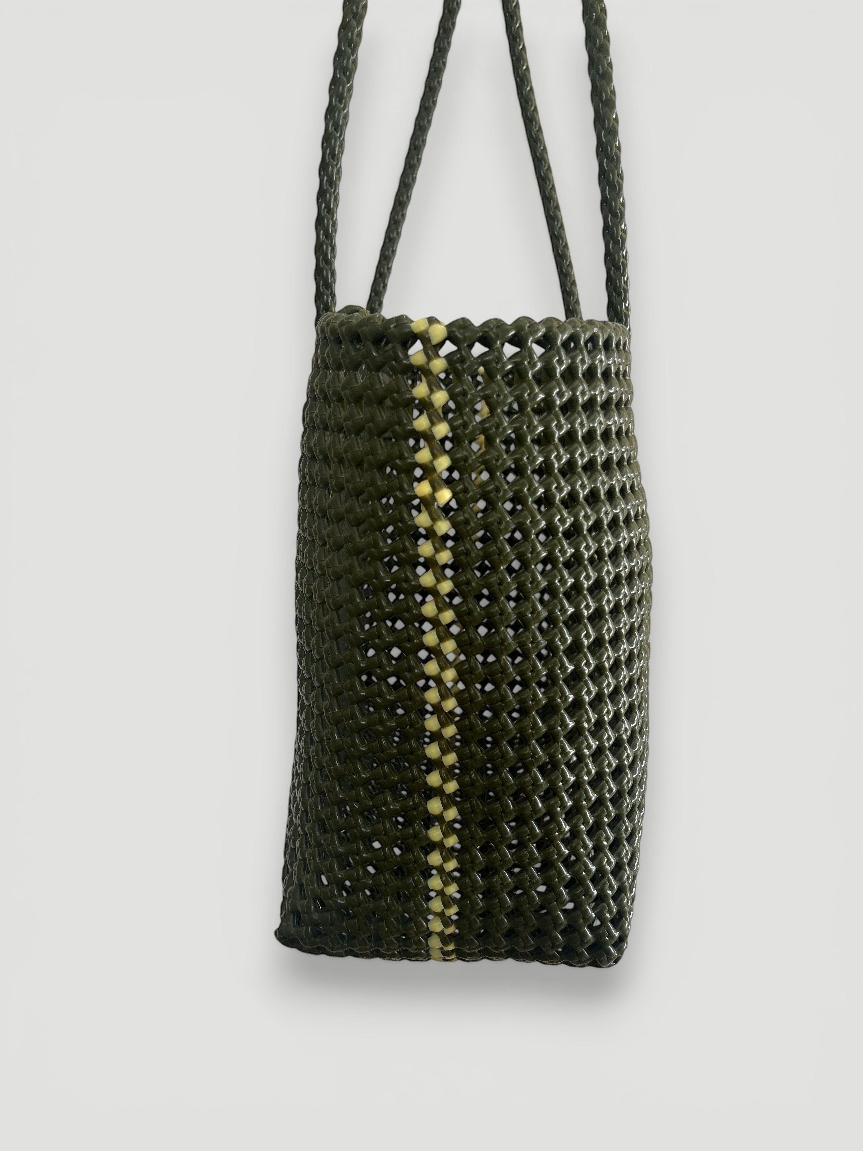 N°45L bis - SAC PANIER TRESSÉ MAIN - GRAND - kaki & crème