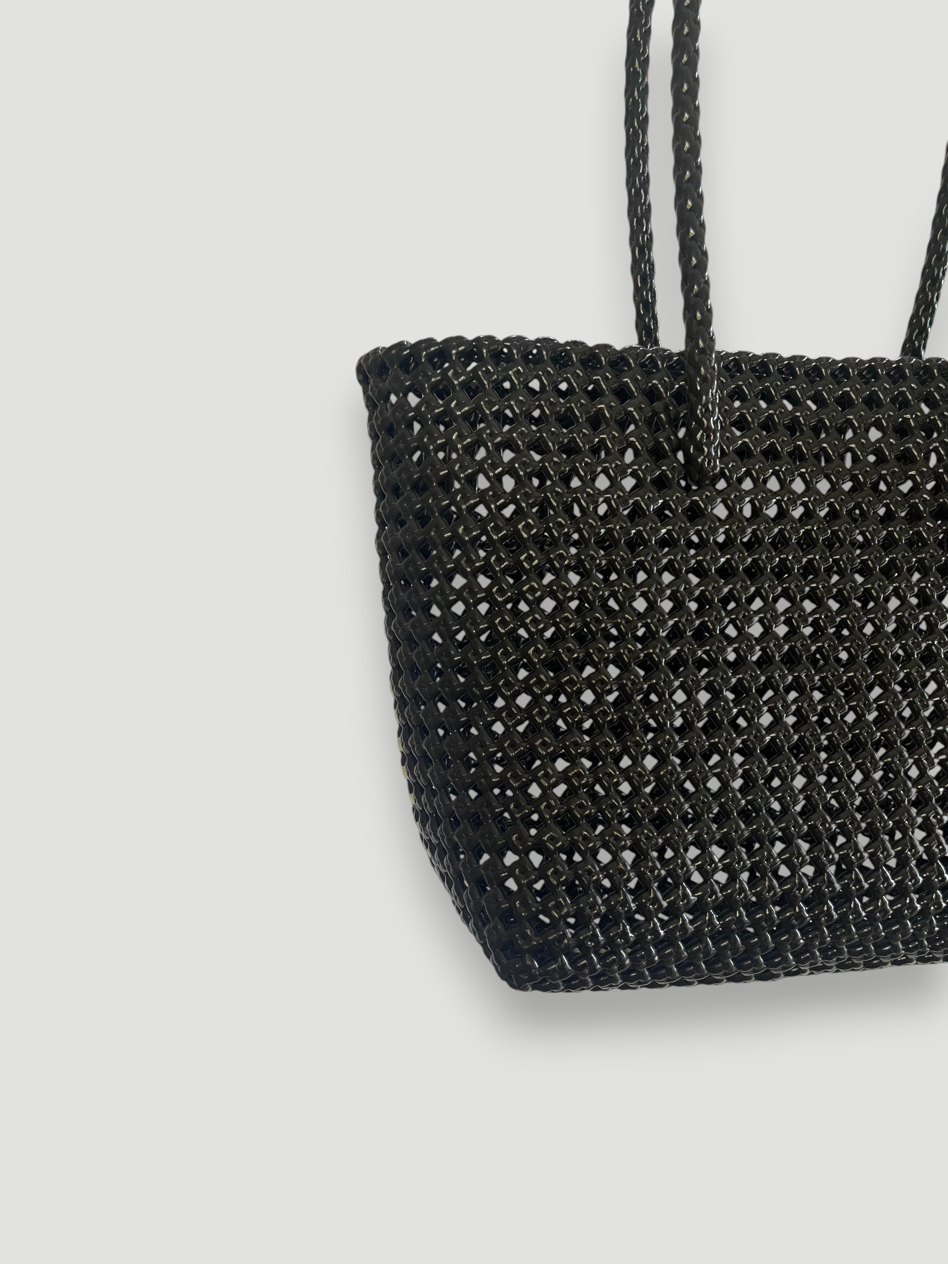 N°47M bis - HAND WOVEN BASKET BAG - MEDIUM - black & cream