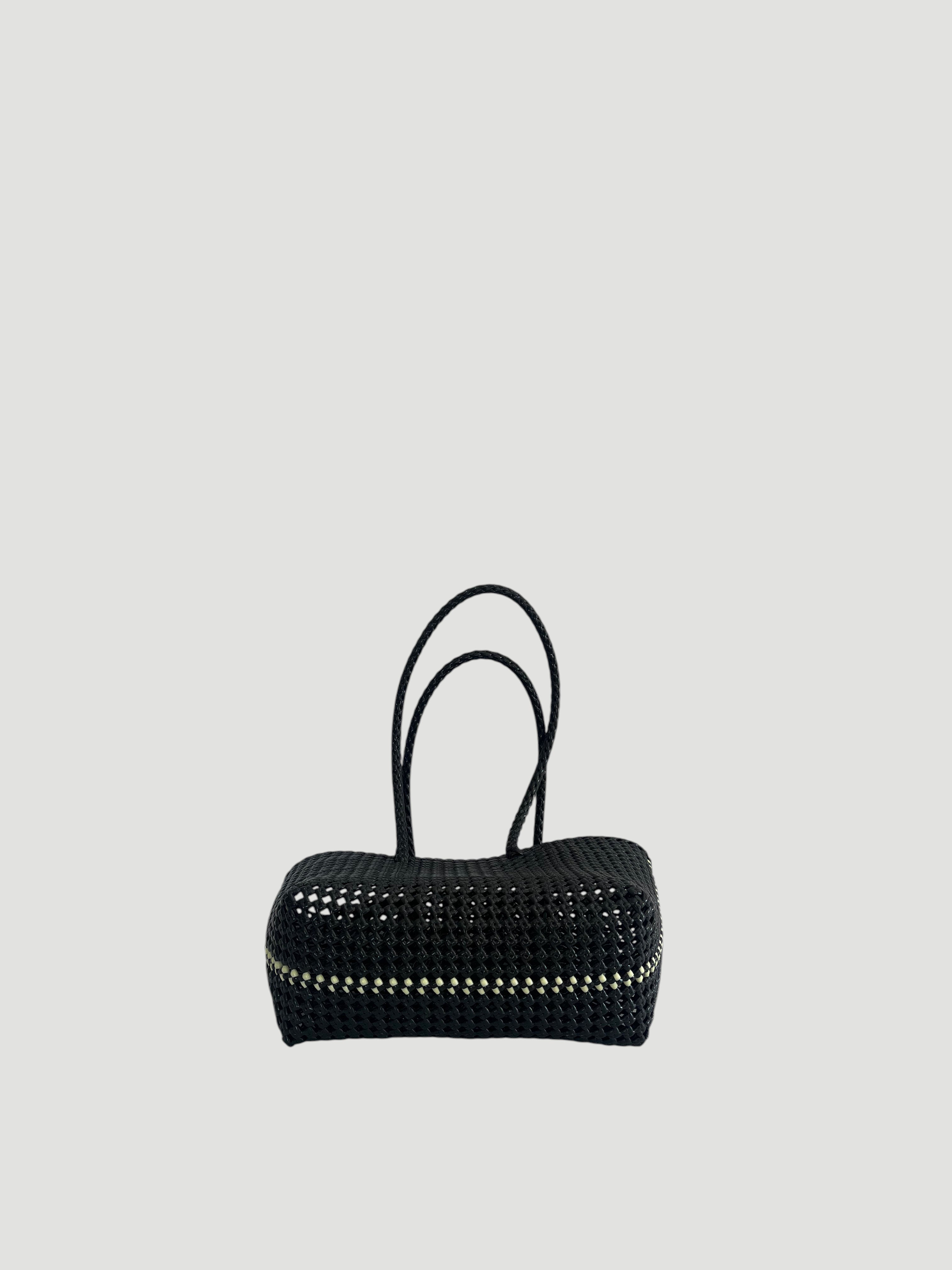 N°47M bis - HAND WOVEN BASKET BAG - MEDIUM - black & cream