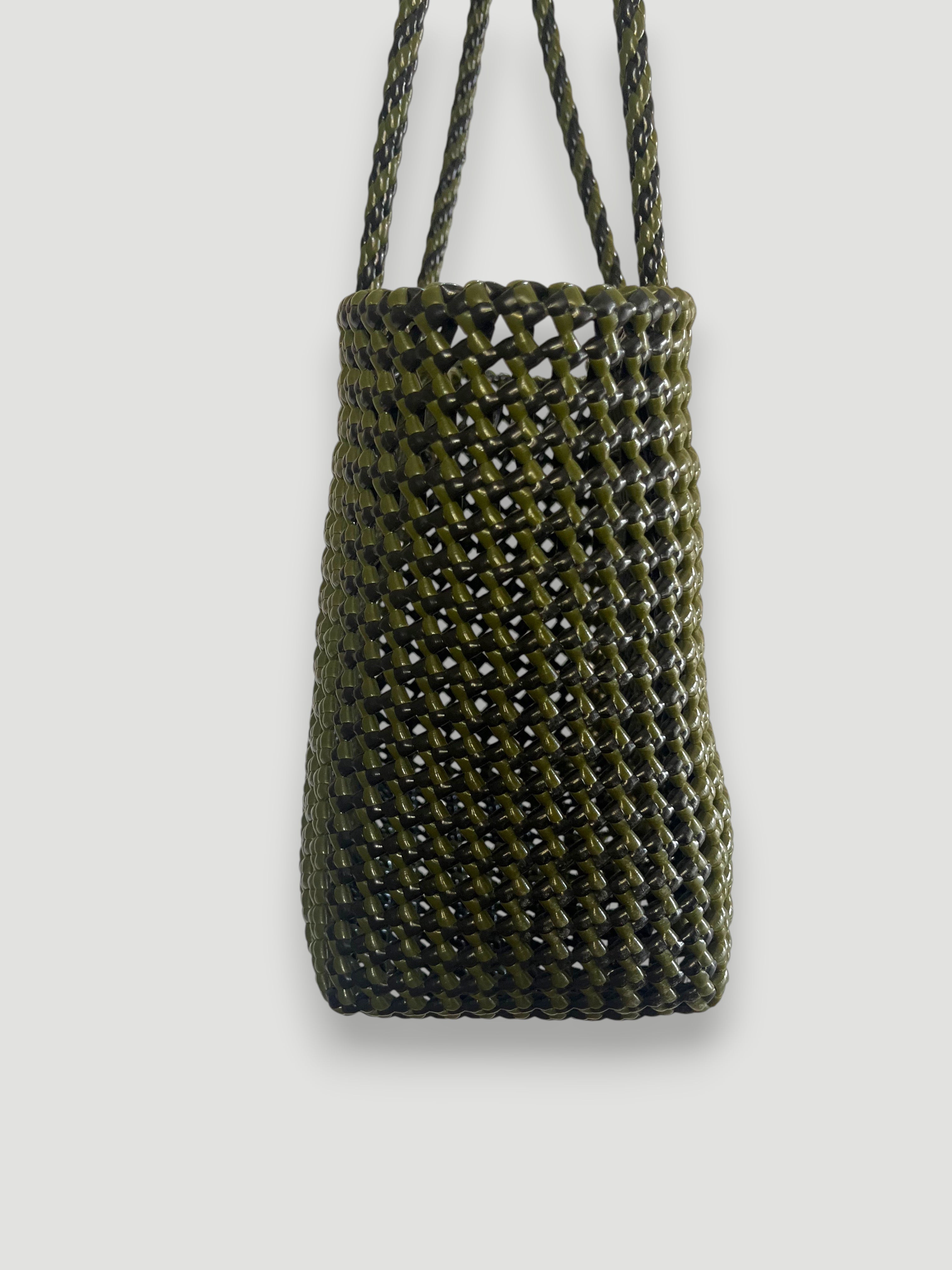 N°259M - SAC PANIER TRESSÉ MAIN - MOYEN - noir & kaki