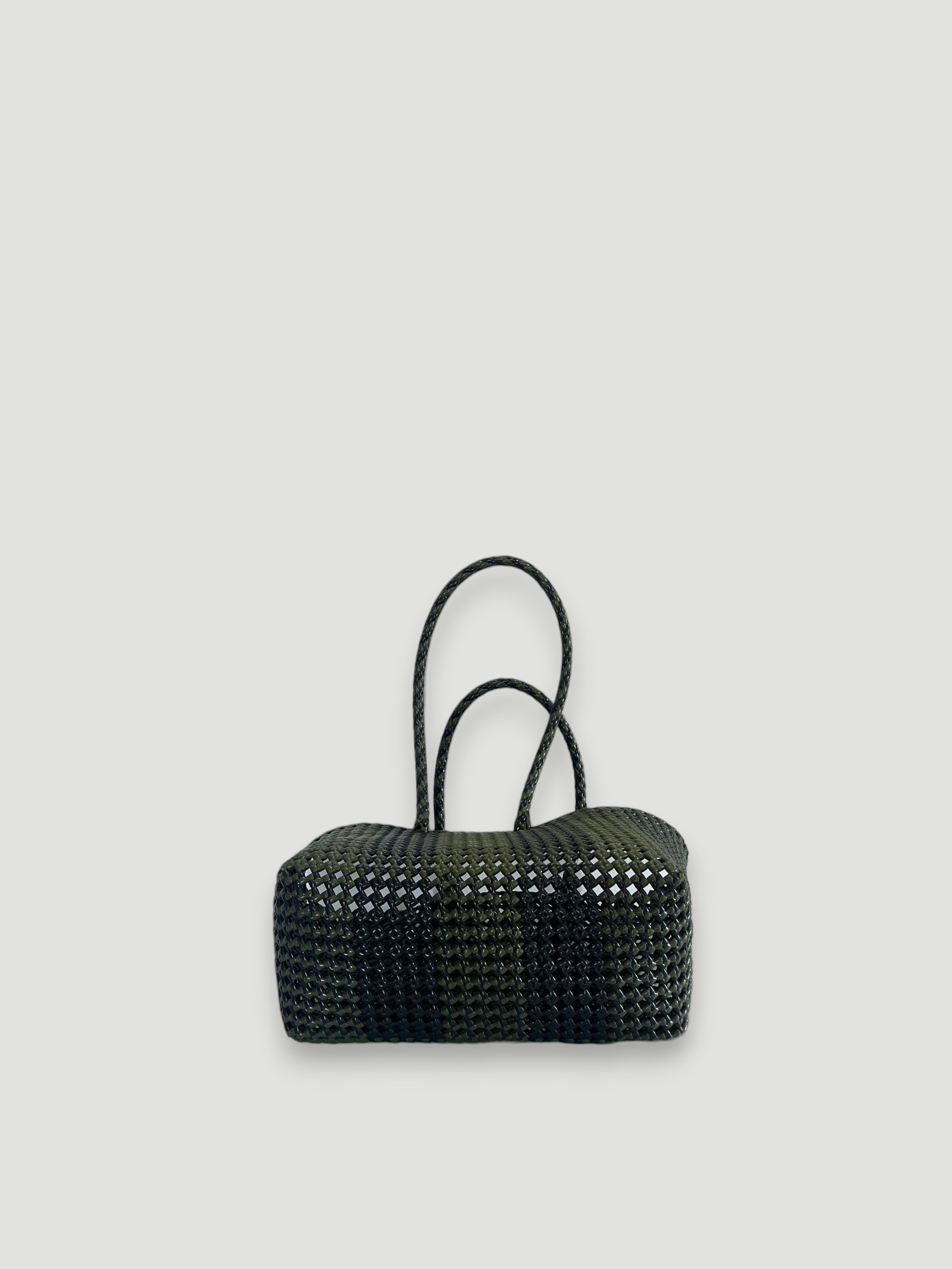 N°259M - SAC PANIER TRESSÉ MAIN - MOYEN - noir & kaki