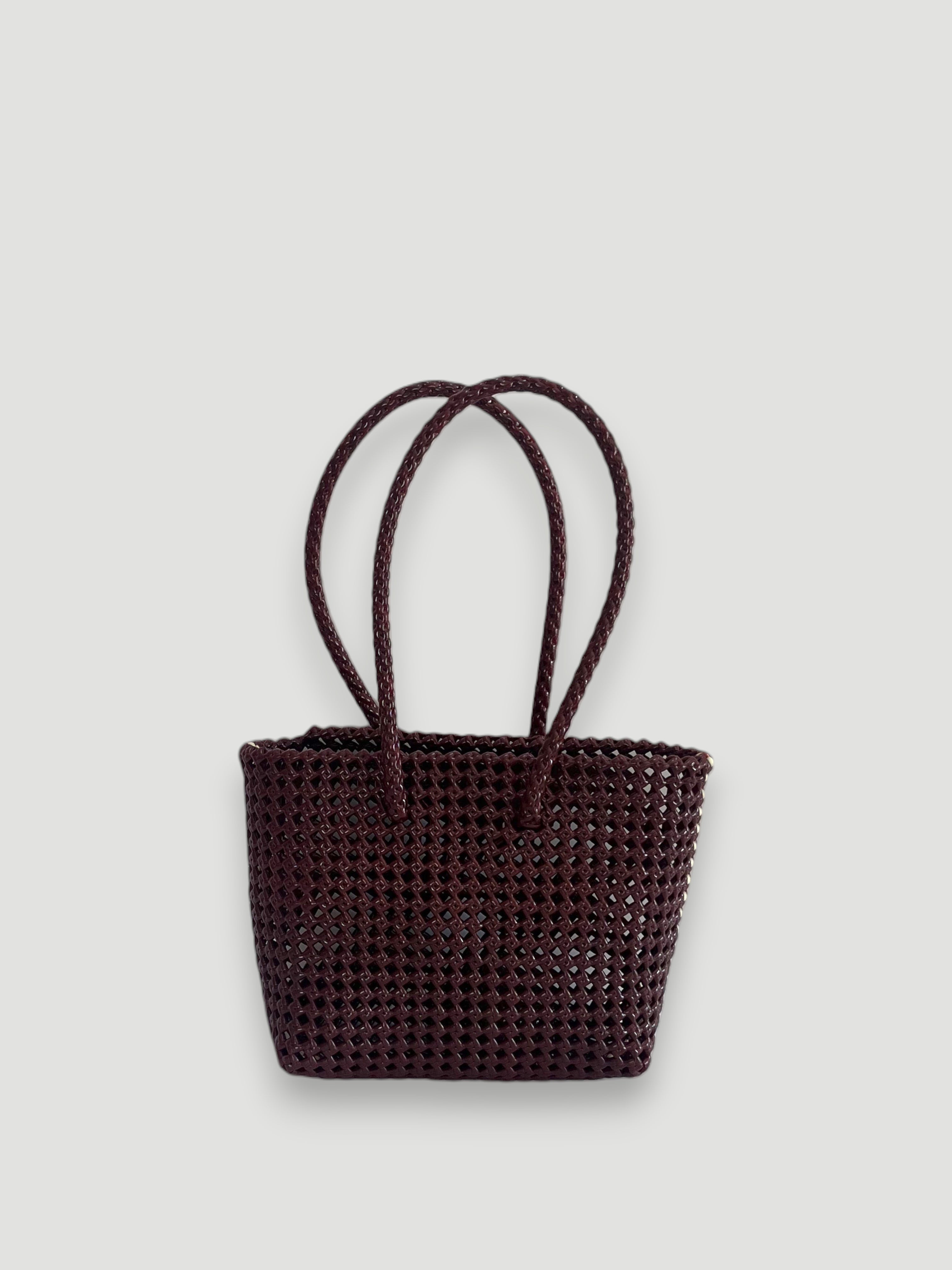 N°257S bis - SAC PANIER TRESSÉ MAIN - PETIT - bordeaux & crème