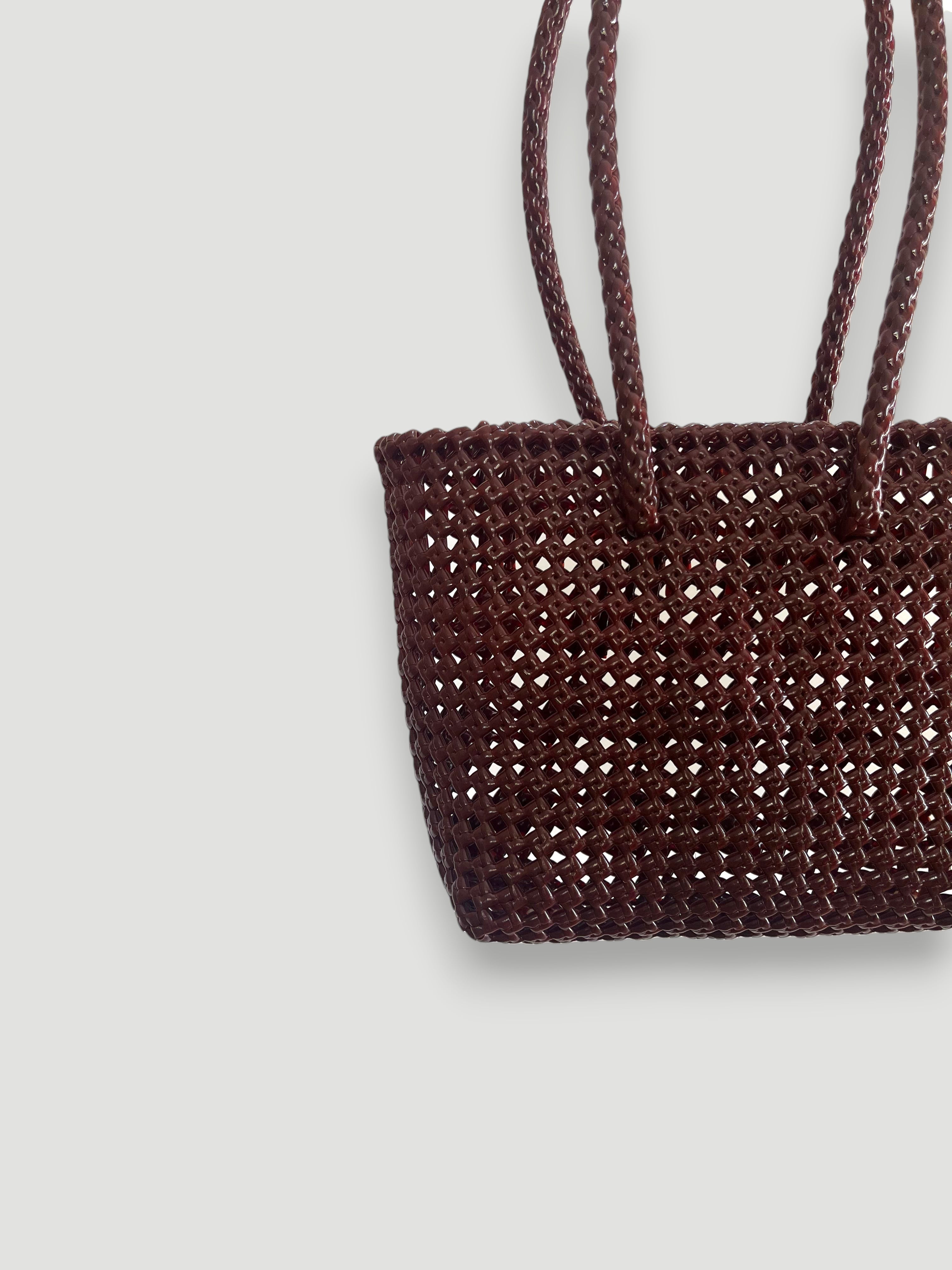 N°257S bis - HANDWOVEN BASKET BAG - SMALL - burgundy & cream