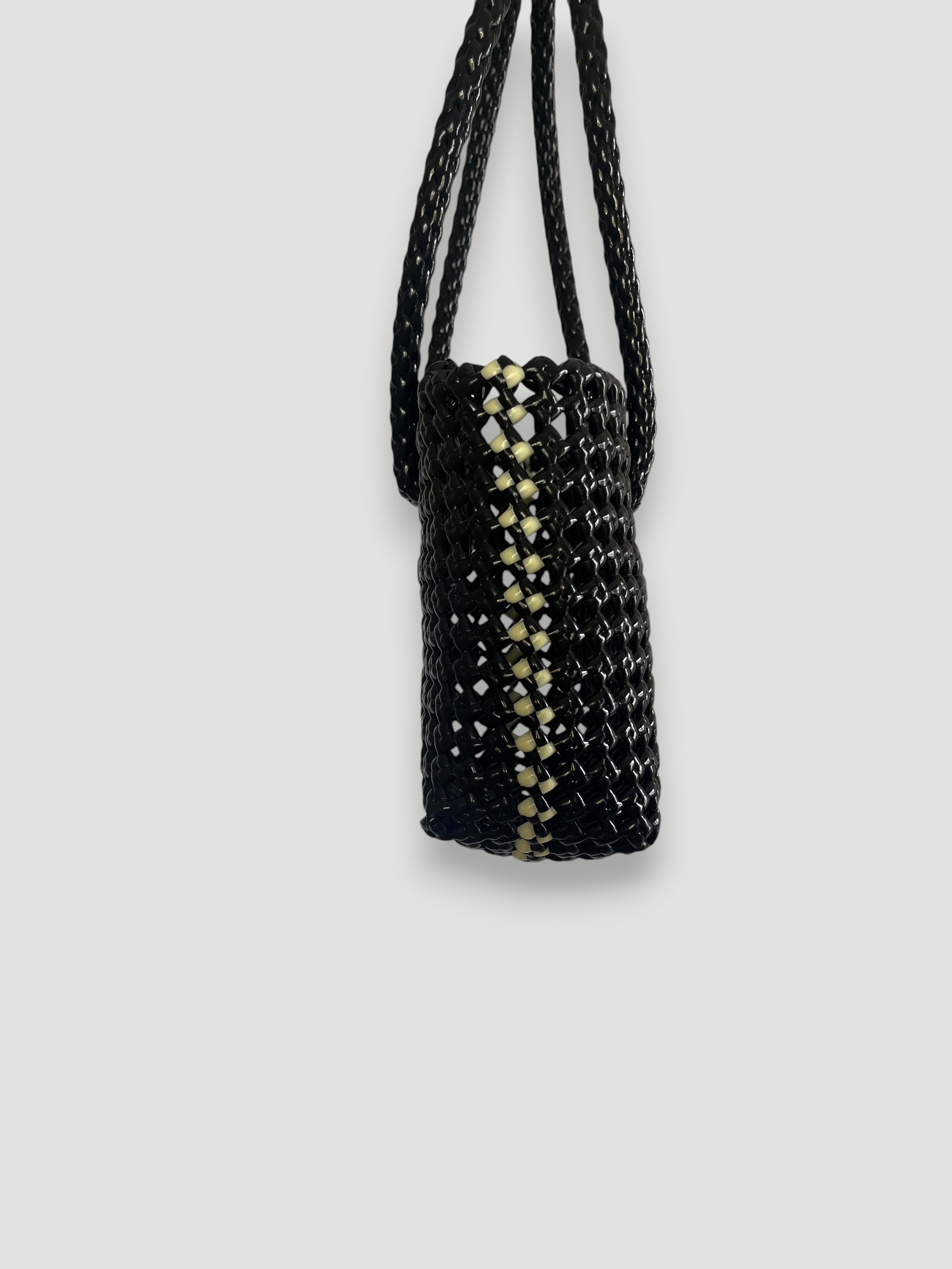 N°47XS bis - SAC PANIER TRESSÉ MAIN - MINI - noir & crème