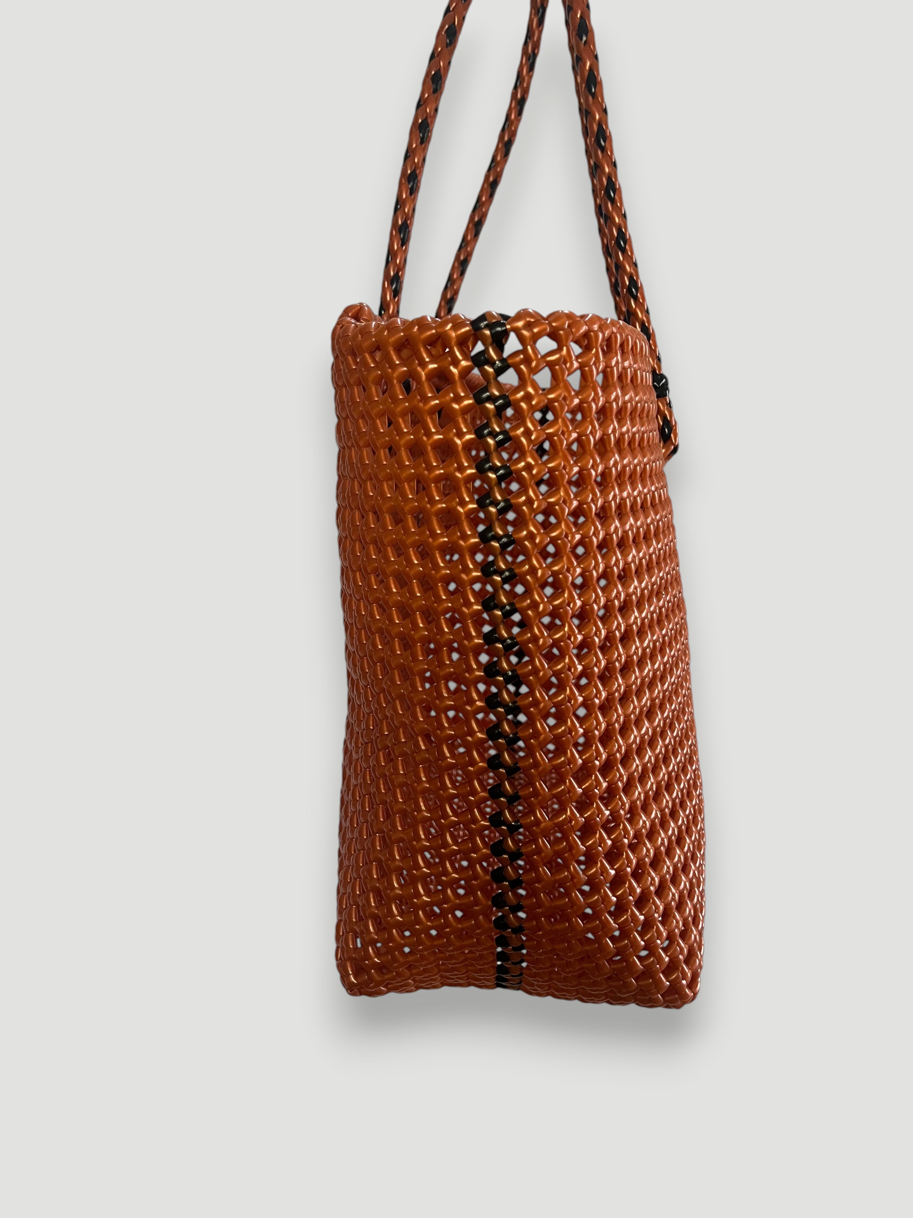 N°315L - SAC PANIER TRESSÉ MAIN - GRAND - Bronze & noir