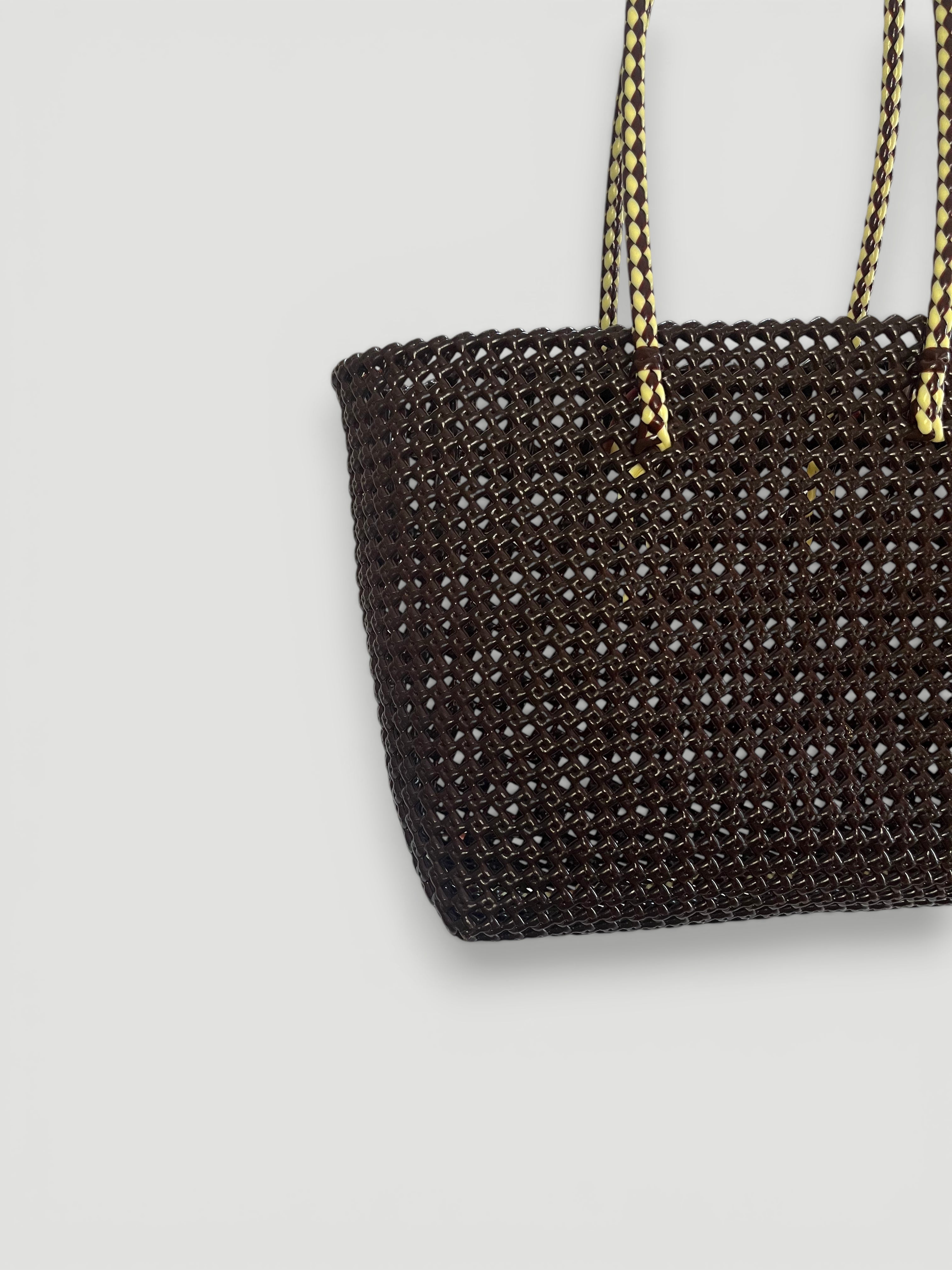 No. 266L bis - HAND WOVEN BASKET BAG - LARGE - brown & cream