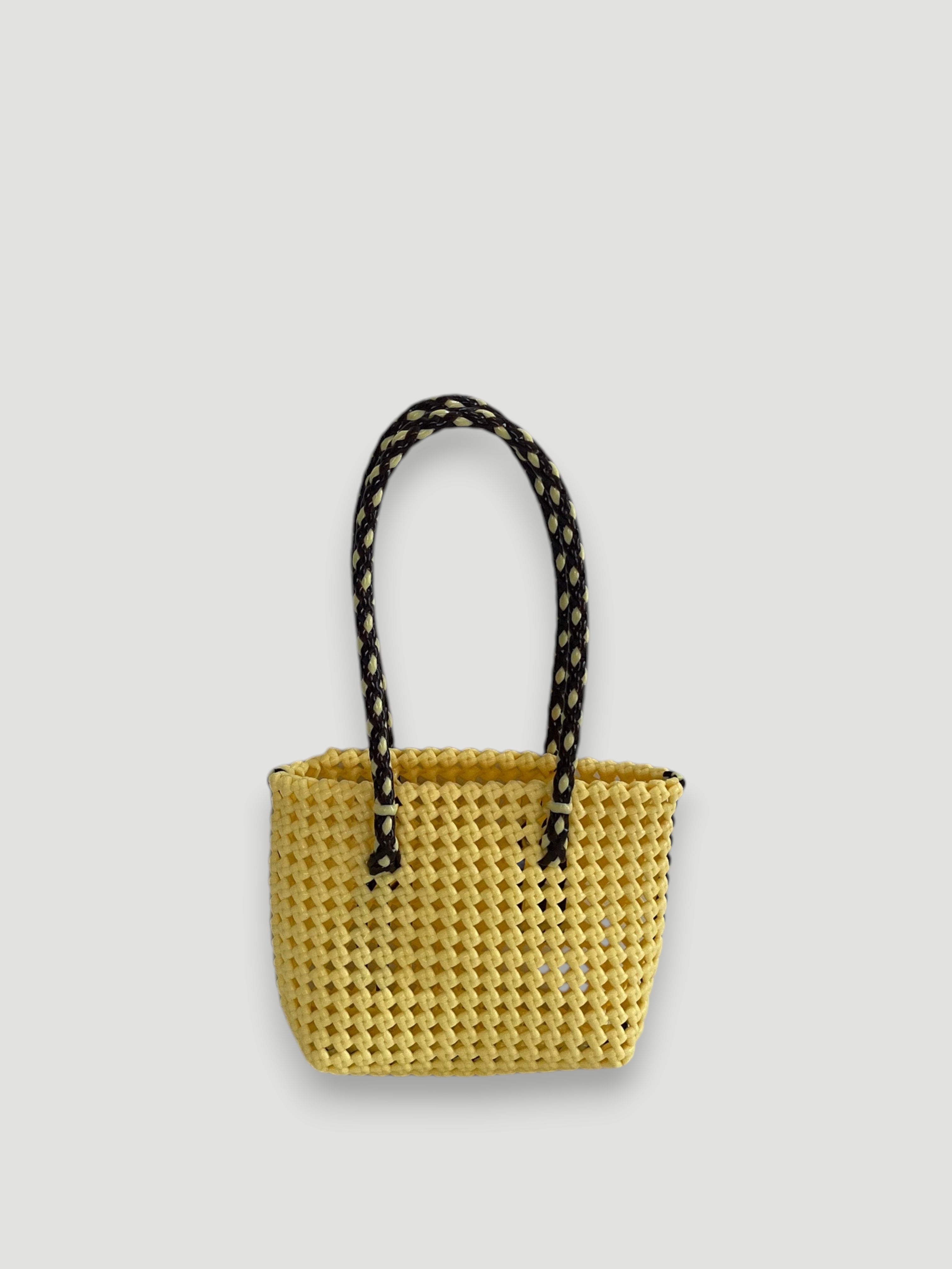 N°347XS bis - SAC PANIER TRESSÉ MAIN - MINI - crème & marron