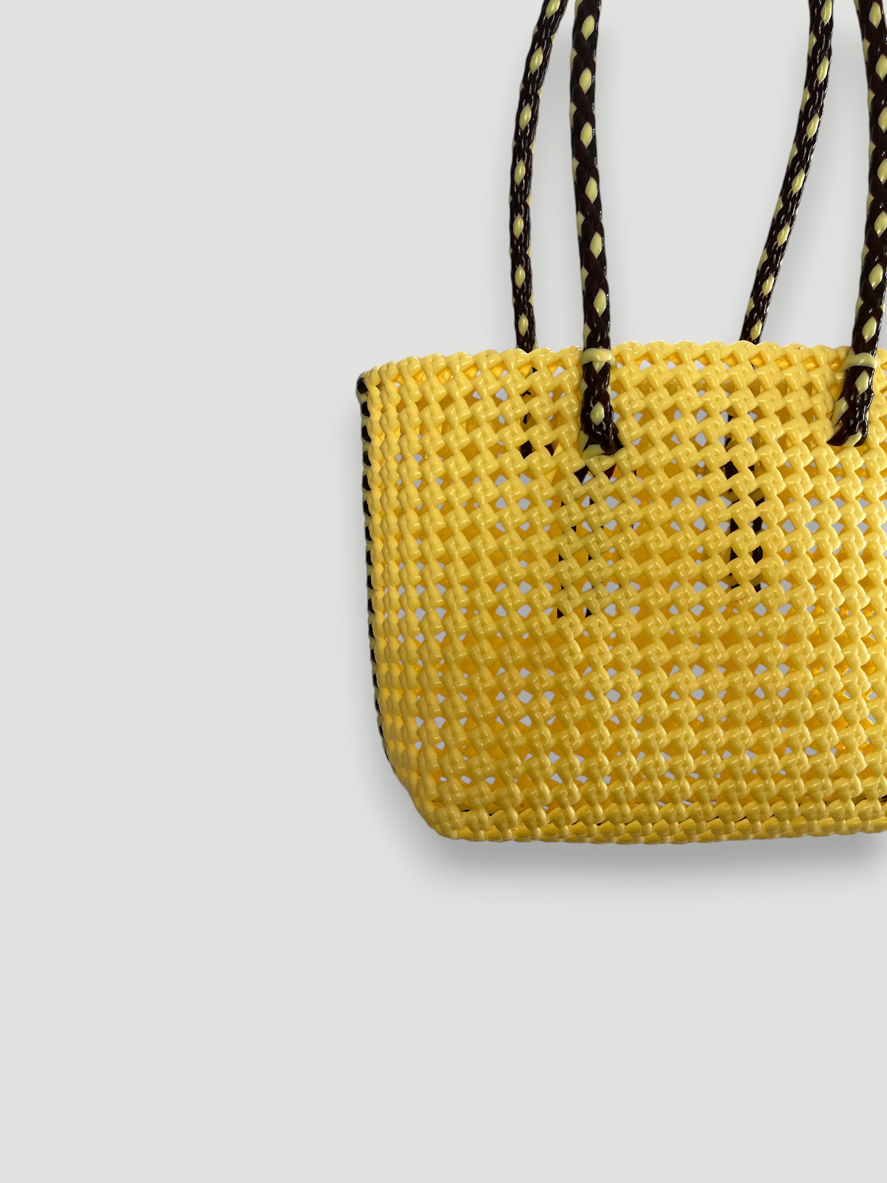 N°347S bis - HANDWOVEN BASKET BAG - SMALL - cream & brown