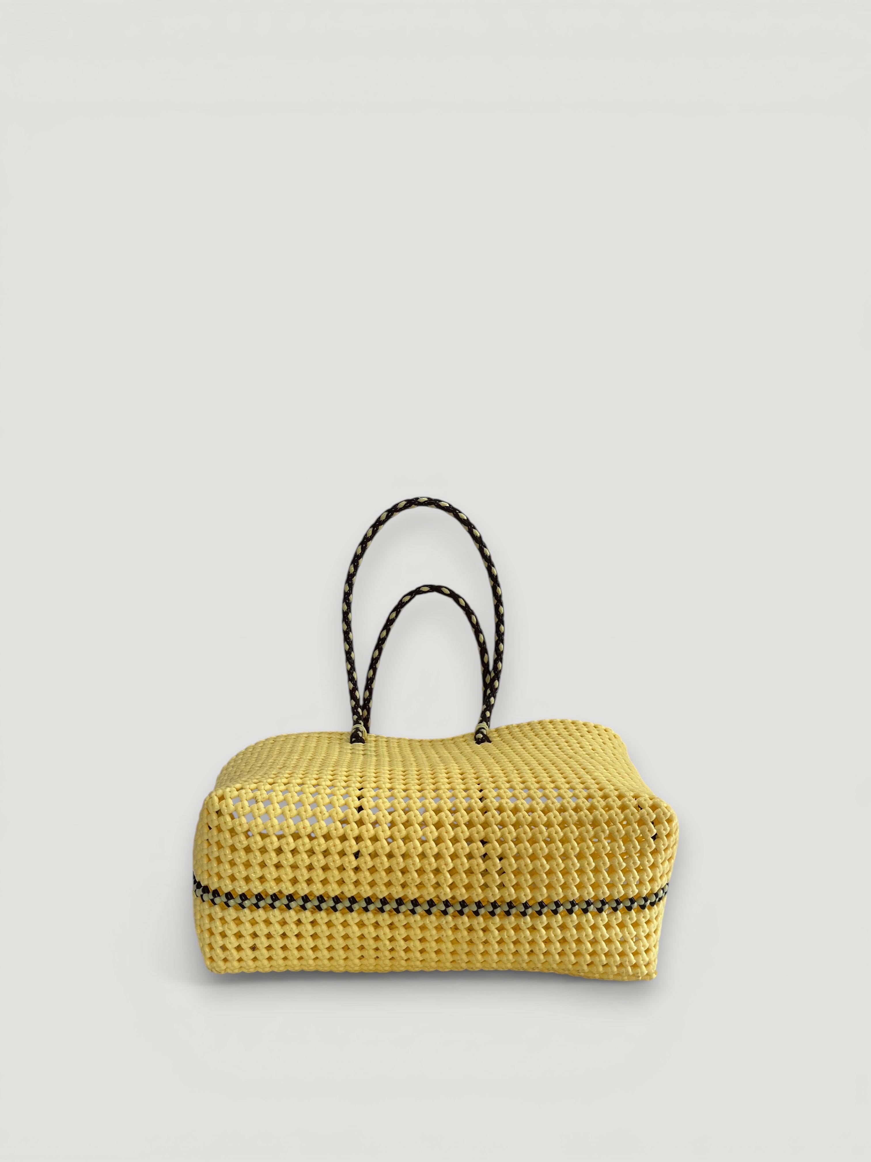 No. 347L bis - HAND-WOVEN BASKET BAG - LARGE - cream & brown