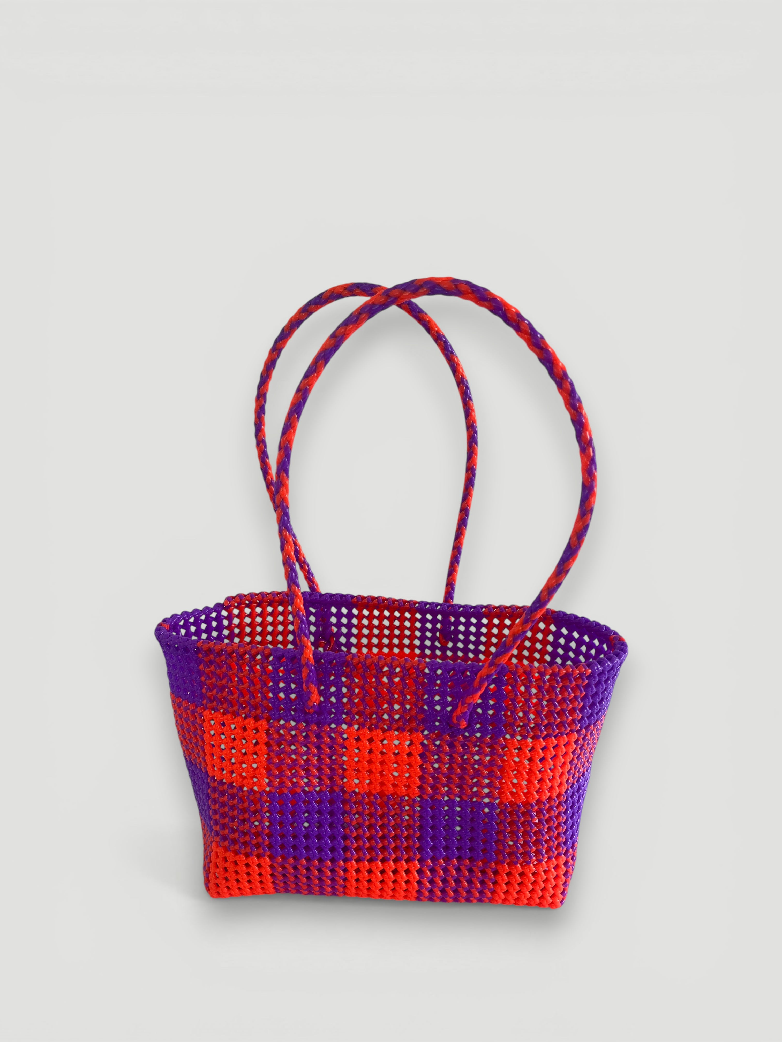 N°213L - SAC PANIER TRESSÉ MAIN - GRAND - violet & orange fluo